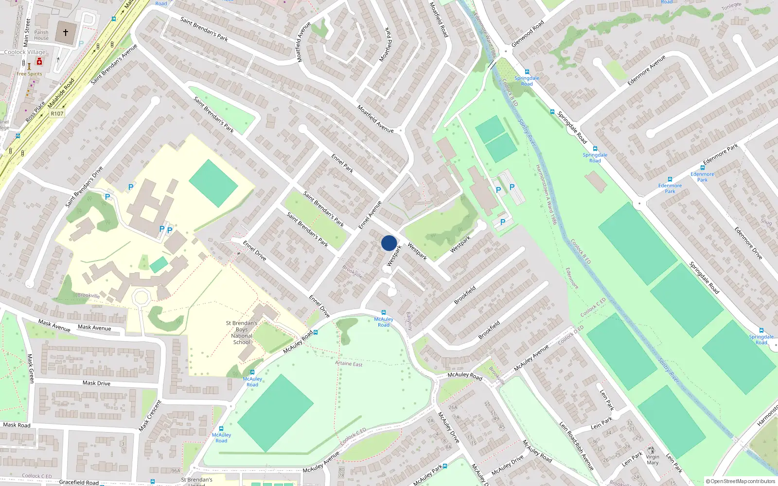 Overhead map showing the location of 10 Westpark, Artane, Dublin