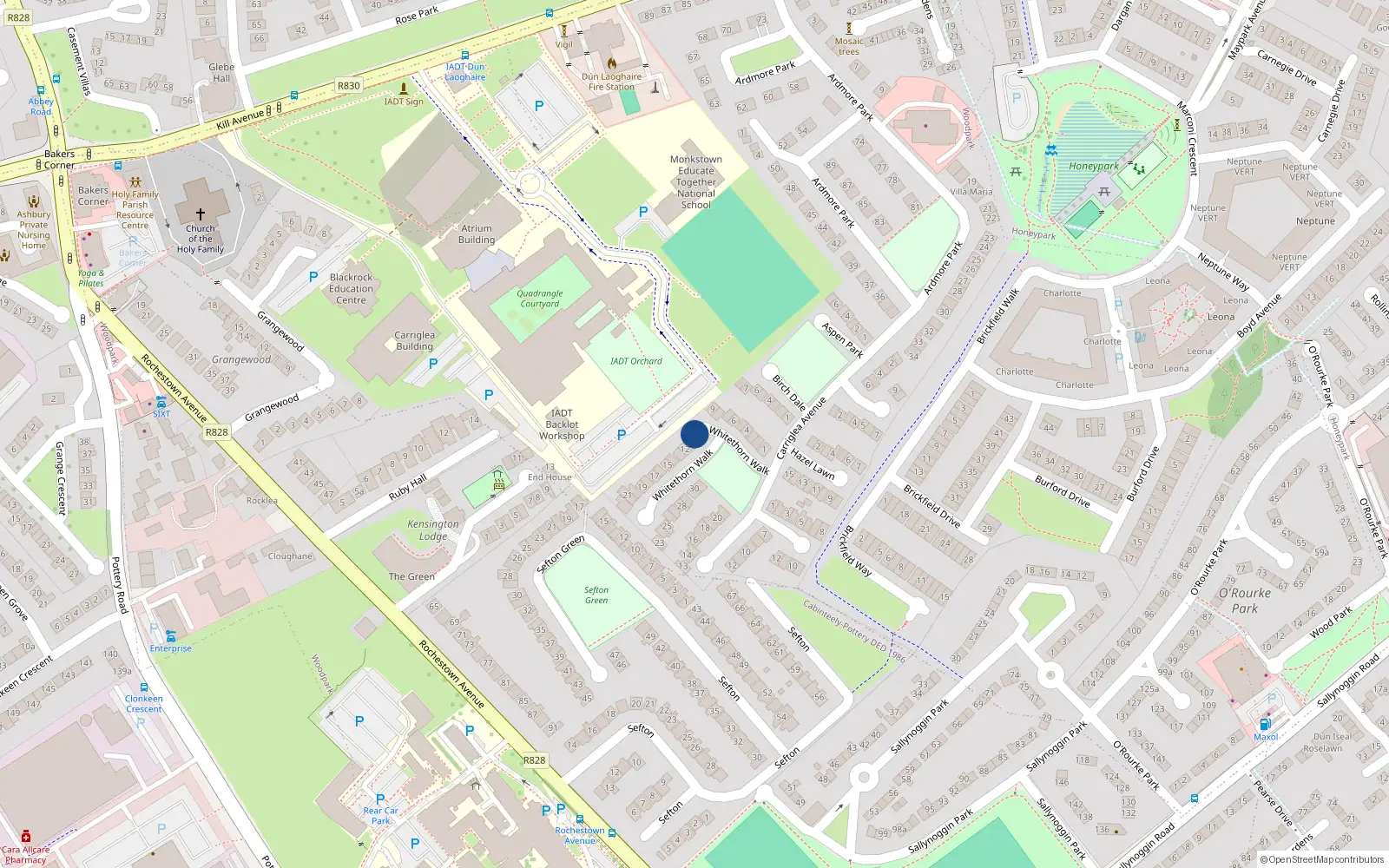 Overhead map showing the location of 10 Whitethorn Walk, Dun Laoghaire