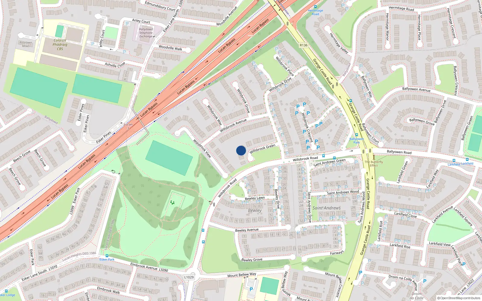 Overhead map showing the location of 10 Willsbrook Green, Lucan, Dublin