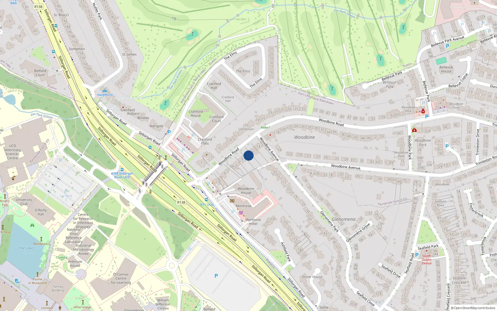 Overhead map showing the location of 10 Woodbine Road, Blackrock