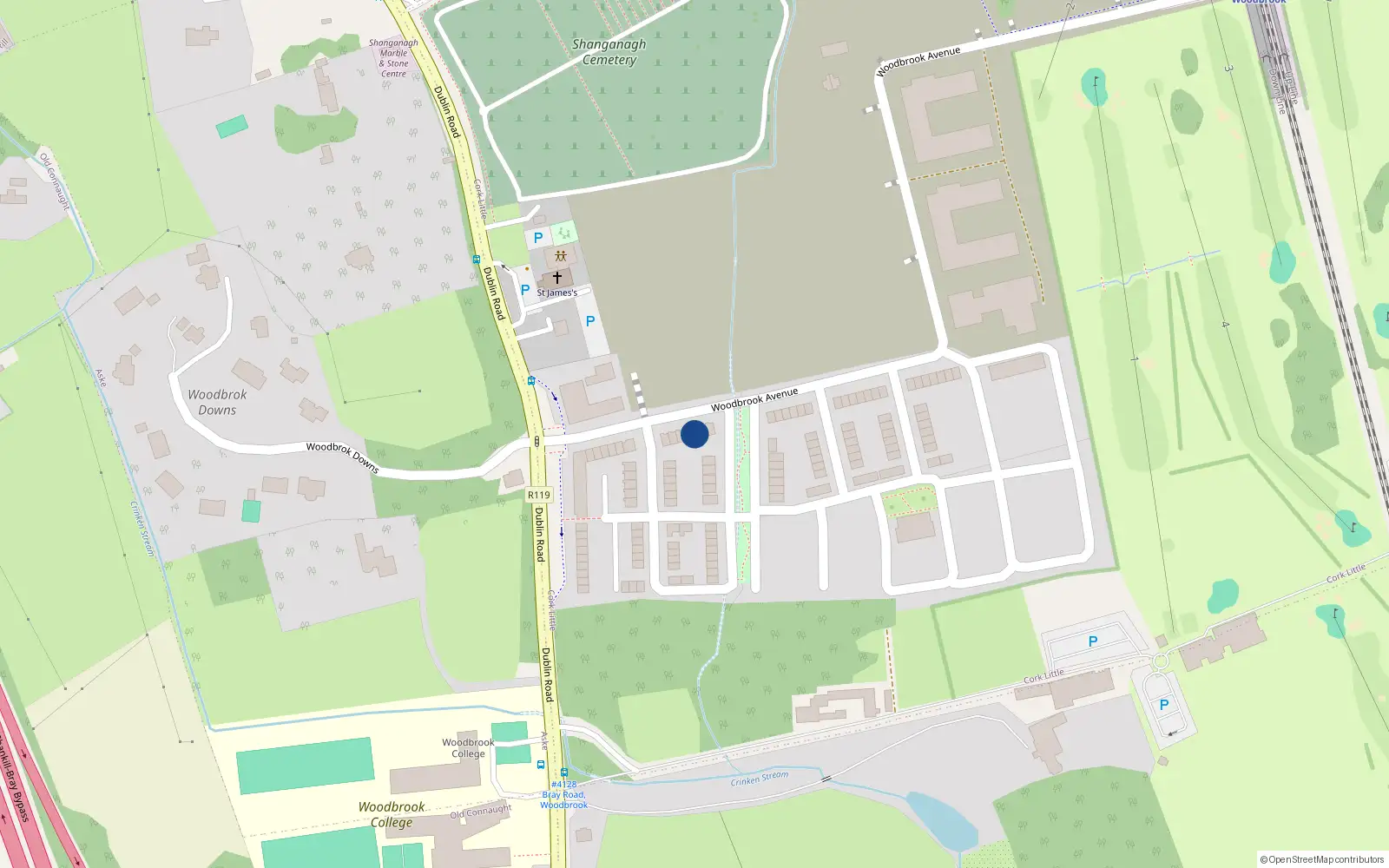Overhead map showing the location of 10 Woodbrook Avenue, Woodbrook, Shankill