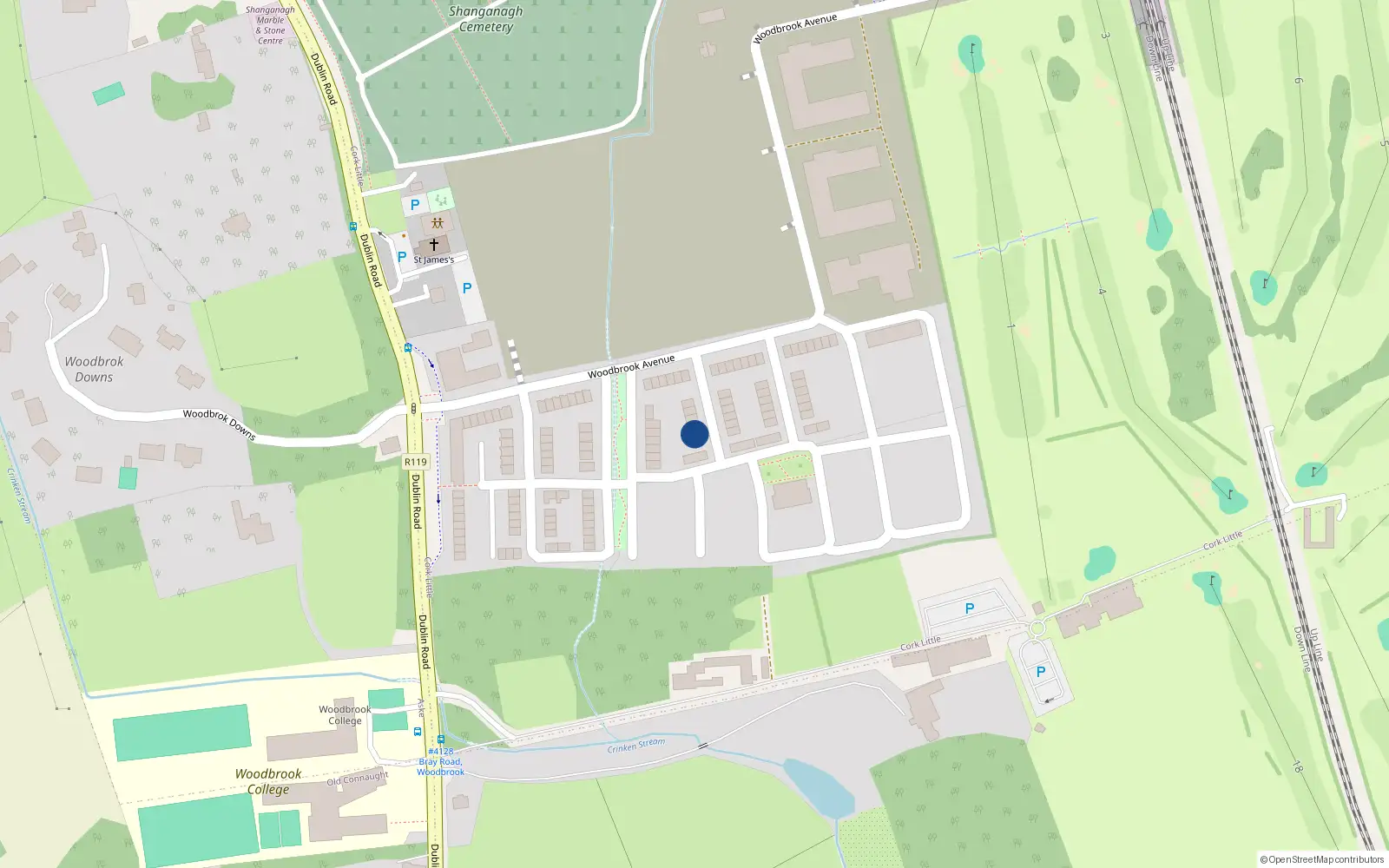 Overhead map showing the location of 10 Woodbrook Vale, Bray