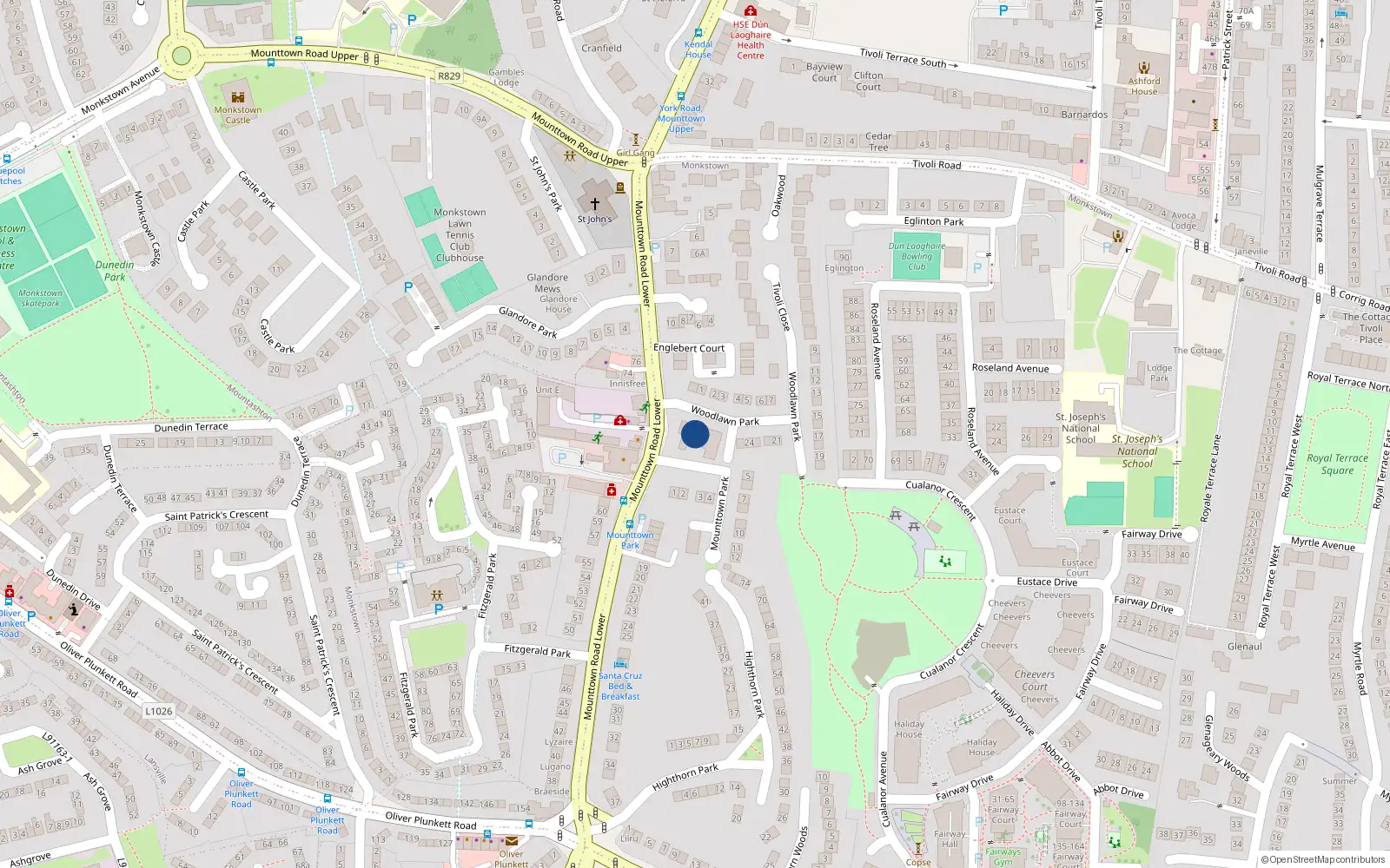 Overhead map showing the location of 10 Woodlawn House, Mounttown Road Lower, Dun Laoghaire