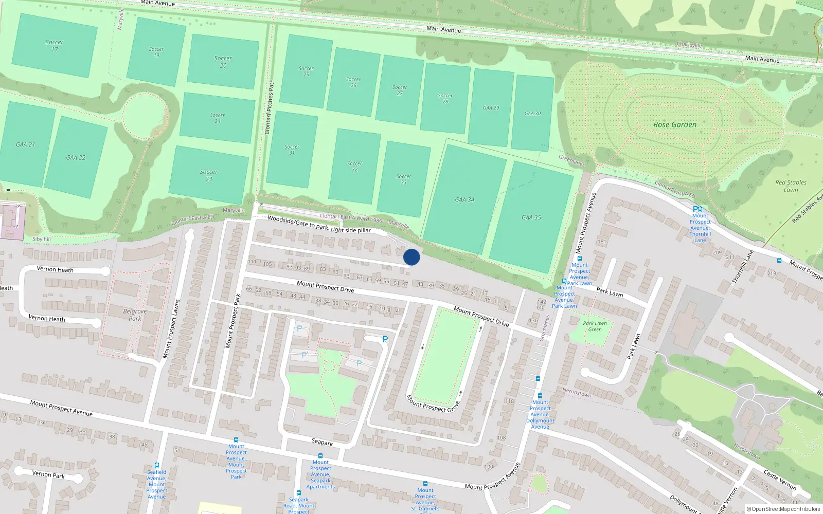 Overhead map showing the location of 10 Woodside, Mount Prospect, Clontarf, Dublin 3, D03 Wv40