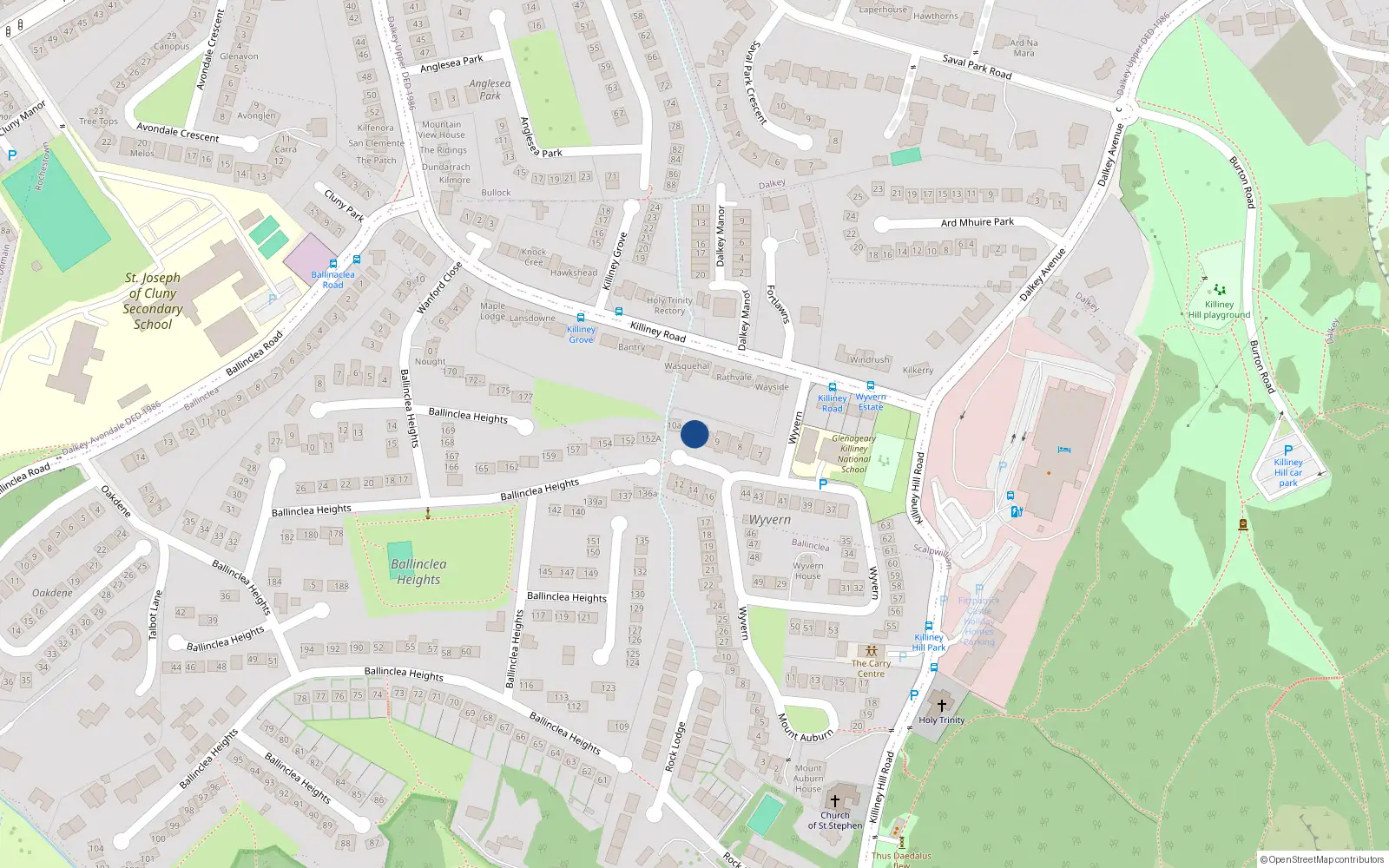 Overhead map showing the location of 10 Wyvern, Killiney