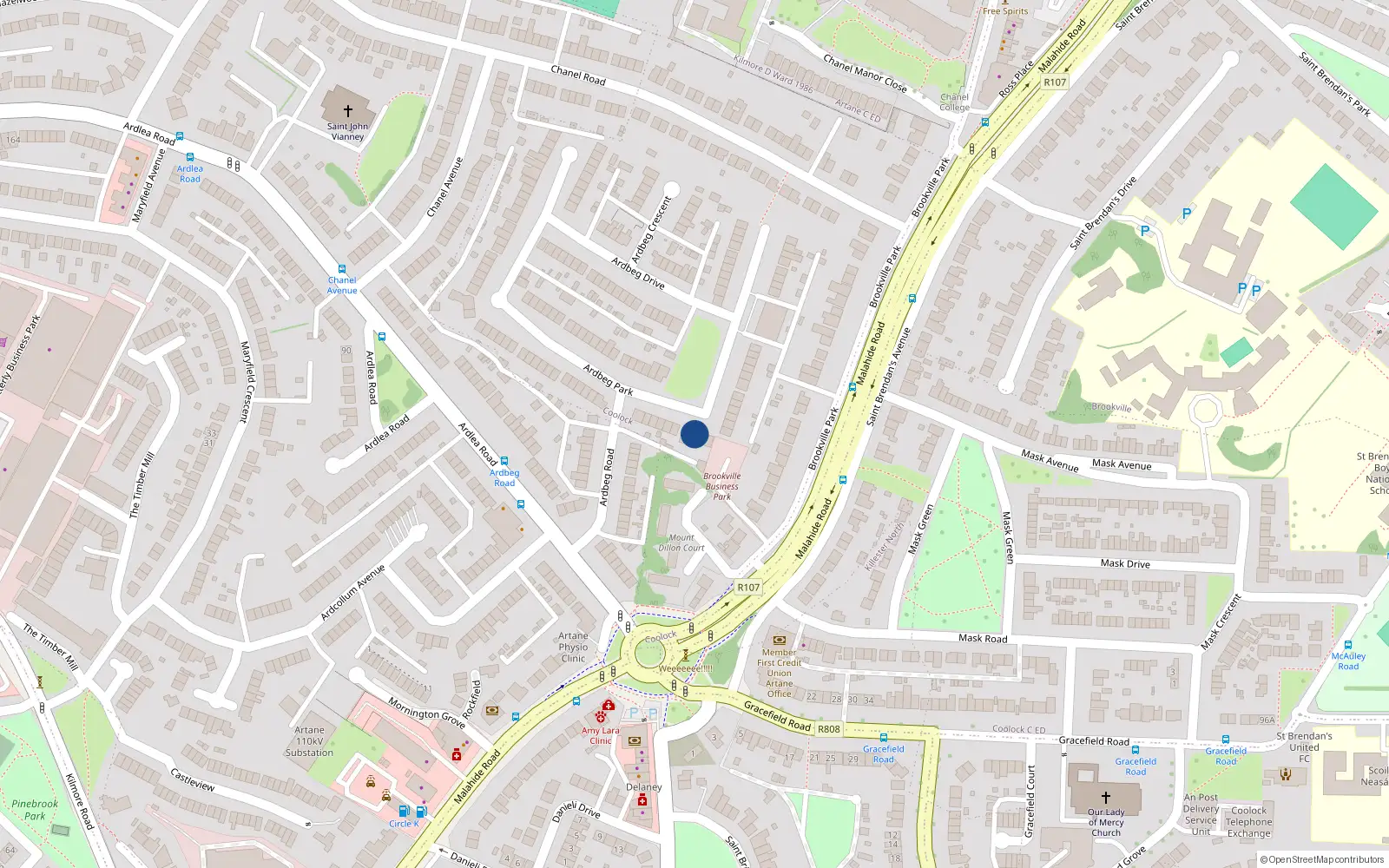 Overhead map showing the location of 100 Ardbeg Park, Dublin 5