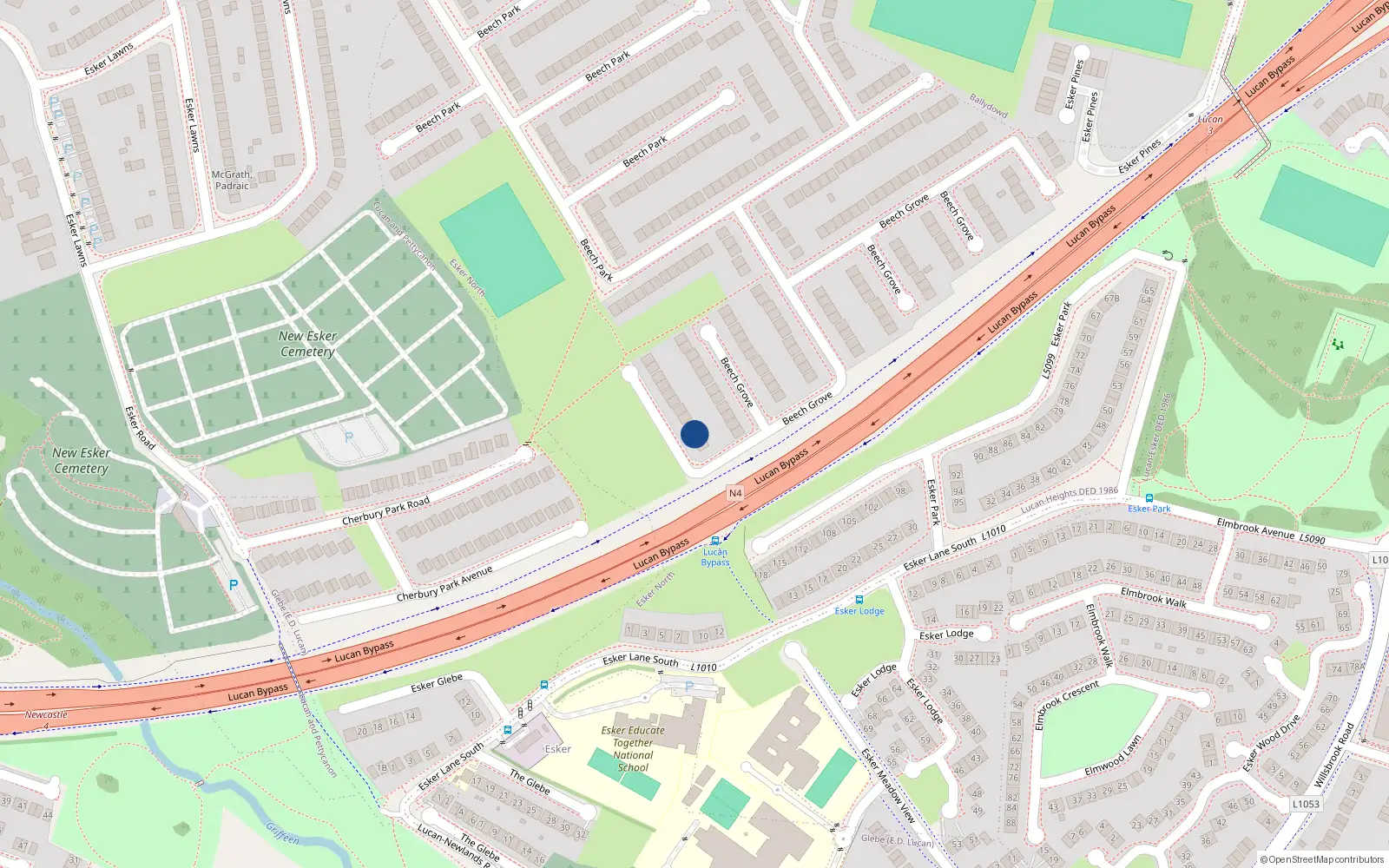 Overhead map showing the location of 100 Beech Grove, Lucan