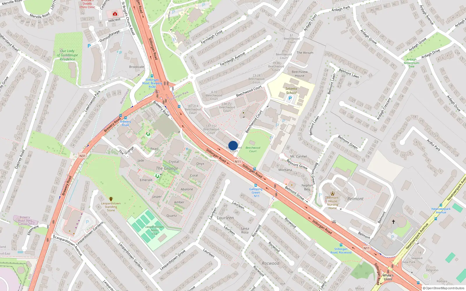 Overhead map showing the location of 100 Beechwood Court, Stillorgan, Dublin