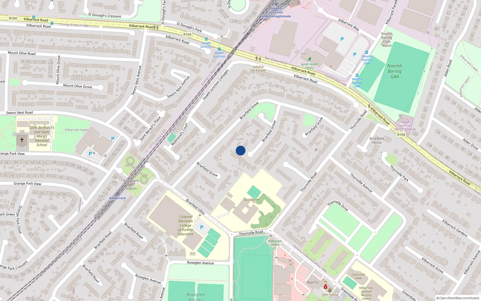 Overhead map showing the location of 100 Briarfield Grove, Kilbarrack, Dublin