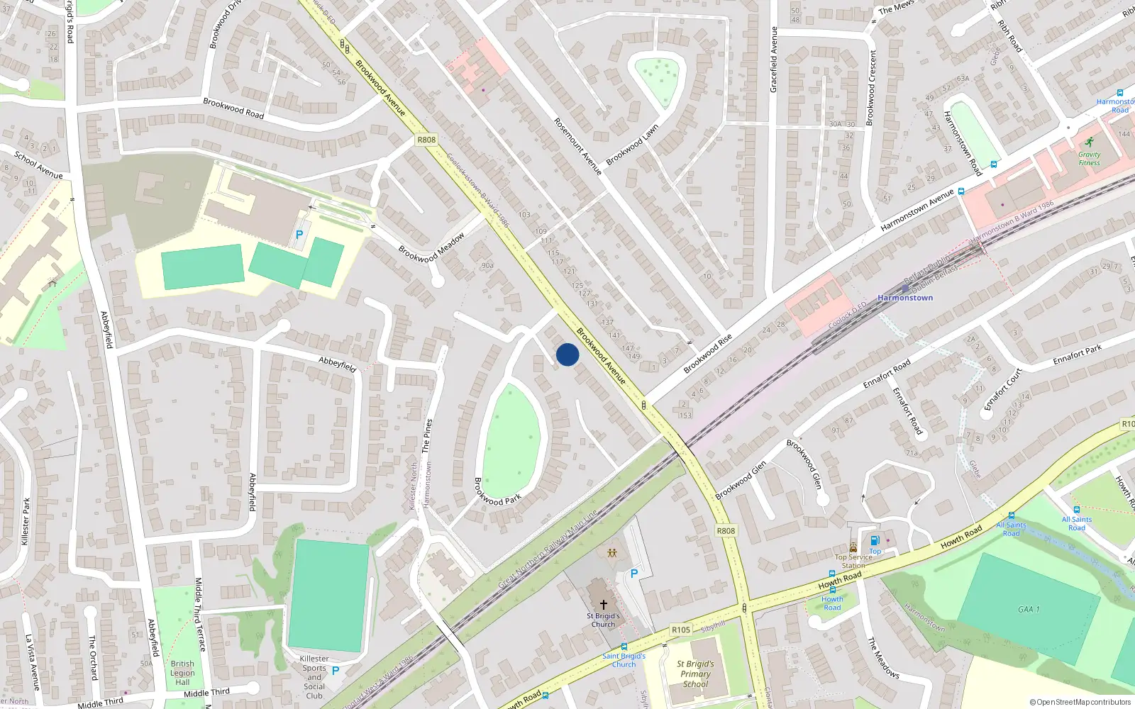 Overhead map showing the location of 100 Brookwood Avenue, Artane, Dublin 5