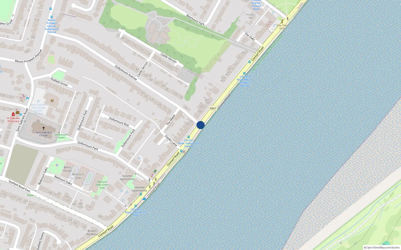 Overhead map showing the location of 100 Dollymount Avenue, Dublin