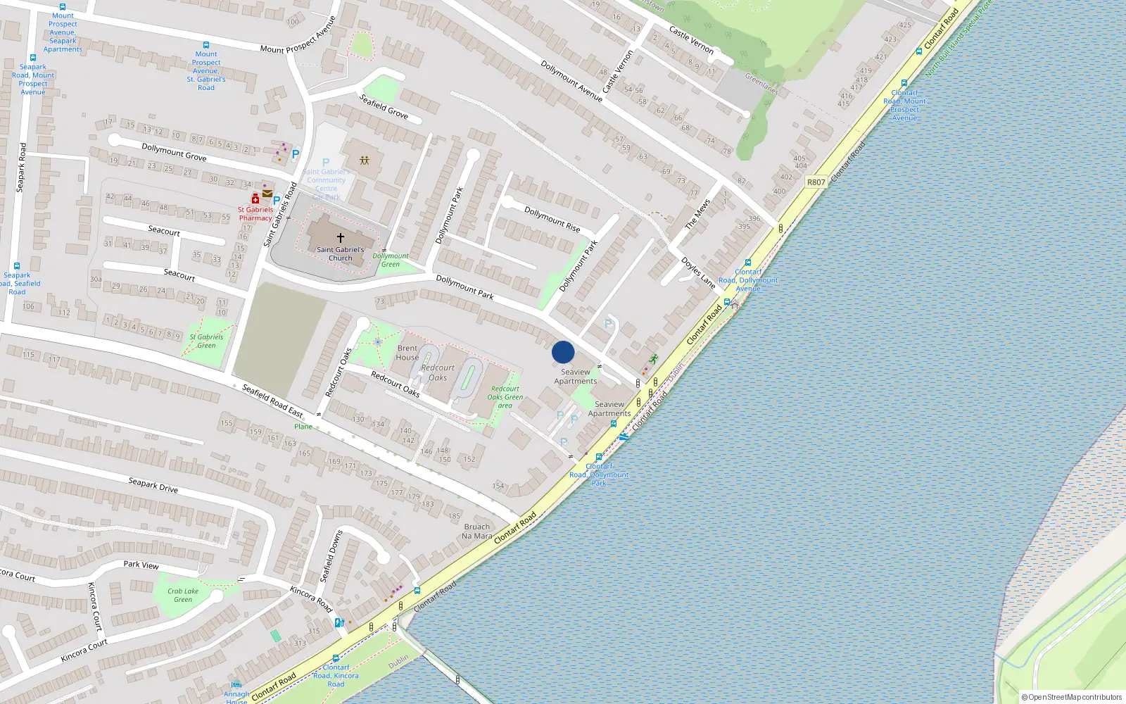 Overhead map showing the location of 100 Dollymount Park, Dollymount, Clontarf Dublin 3