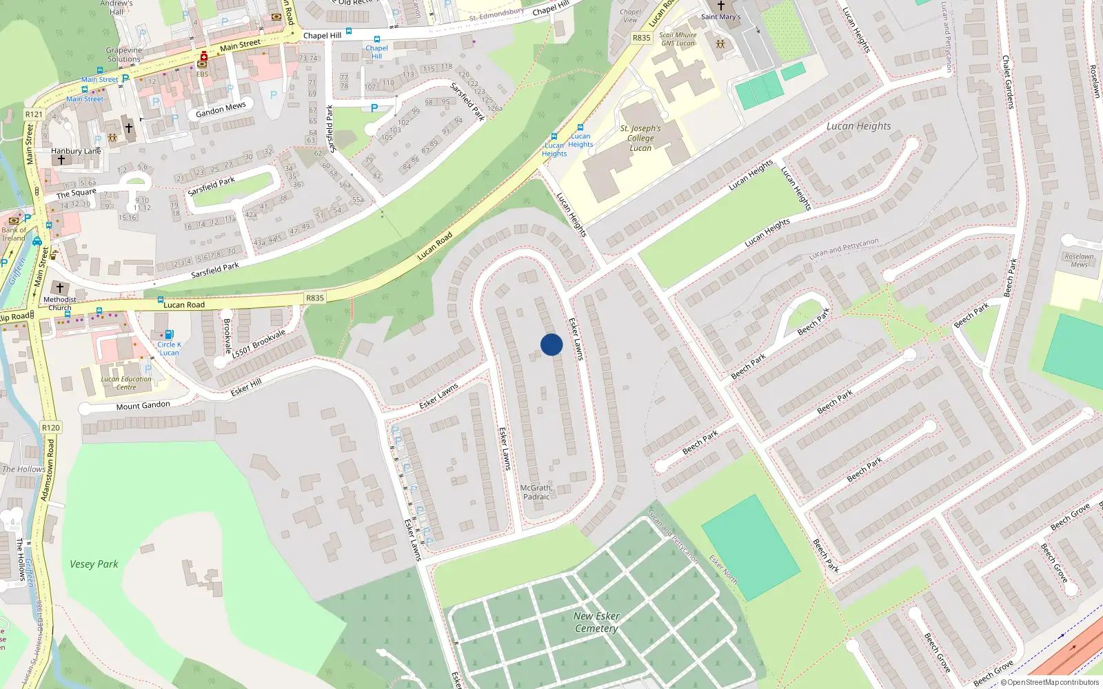 Overhead map showing the location of 100 Esker Lawns, Lucan, Dublin