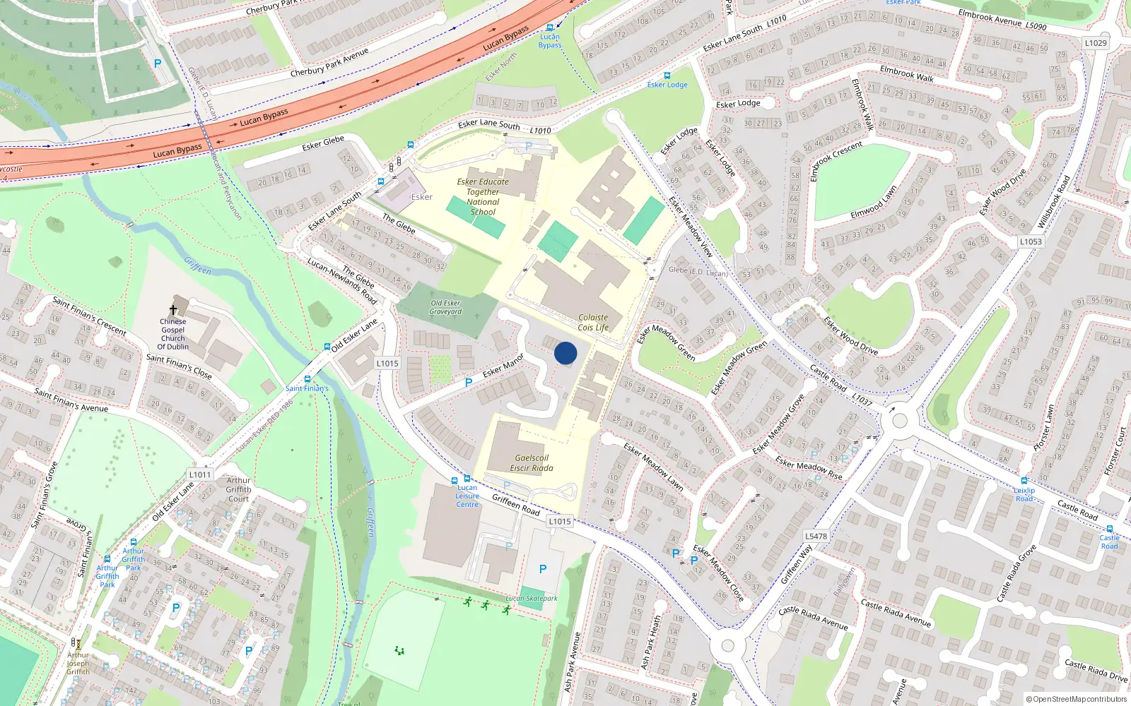 Overhead map showing the location of 100 Esker Manor, Lucan