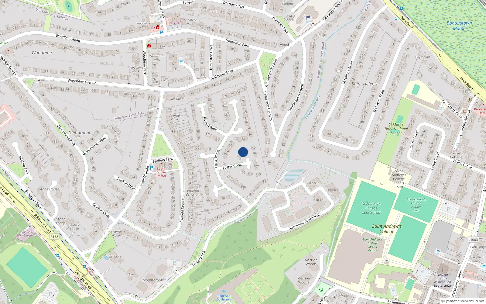 Overhead map showing the location of 100 Fosterbrook, Blackrock