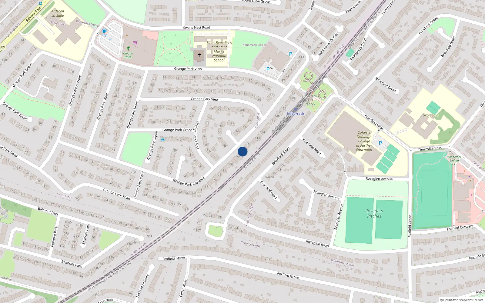 Overhead map showing the location of 100 Grange Park Crescent, Dublin 5