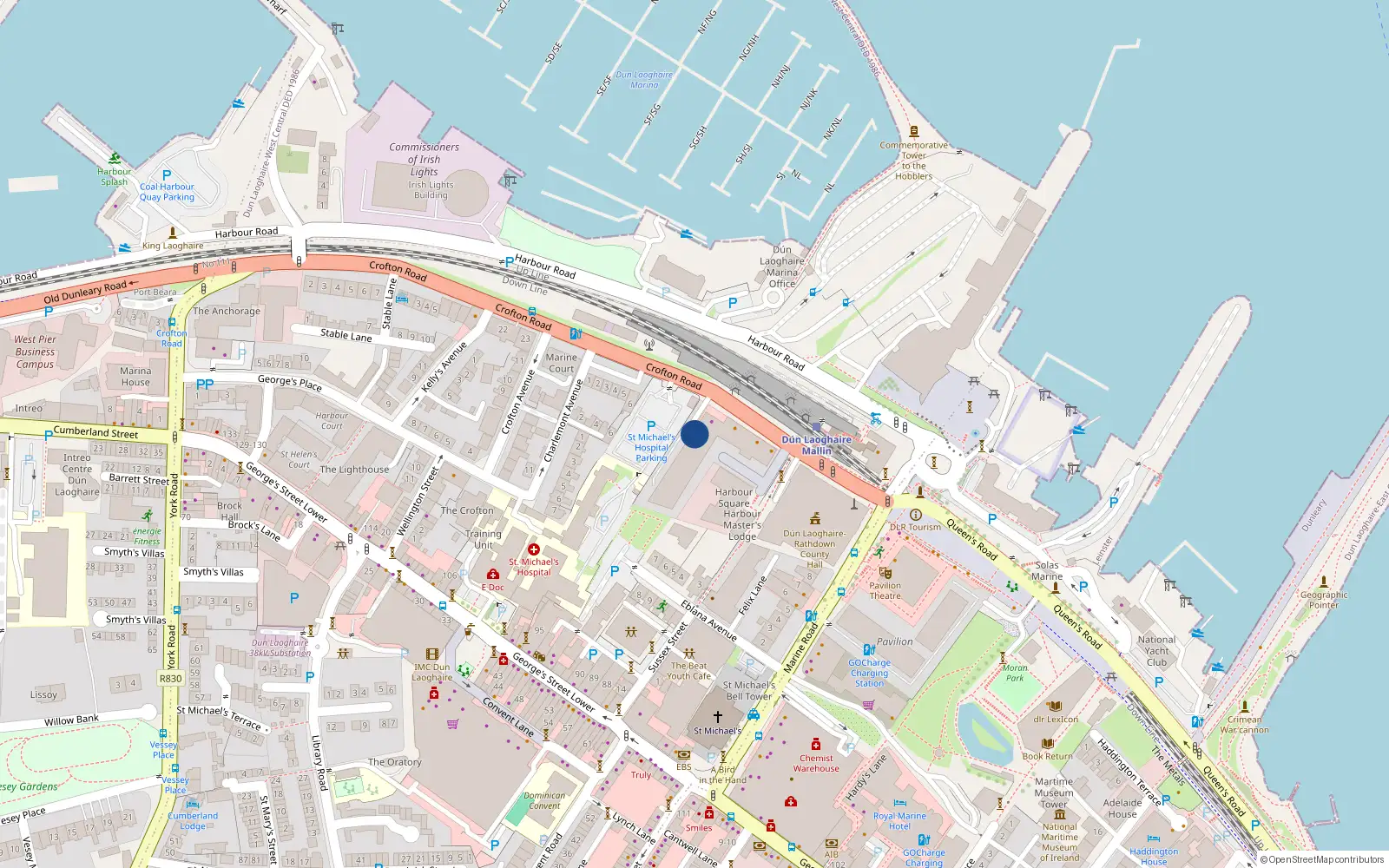Overhead map showing the location of 100 Harbour View, Crofton Road, Dun Laoghaire