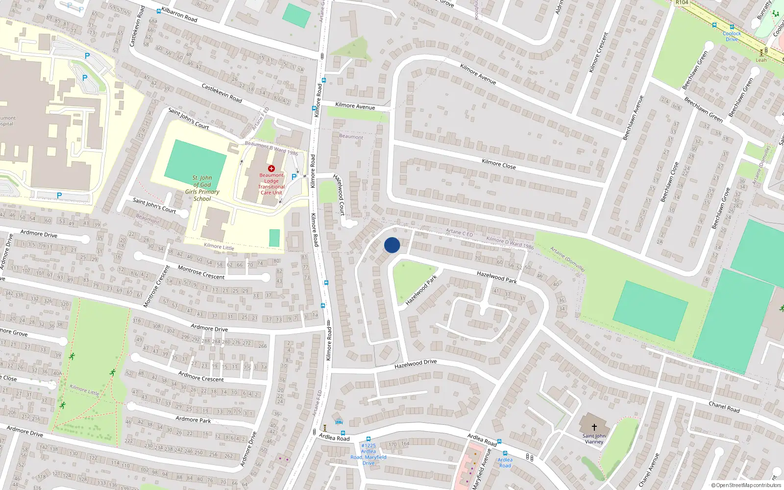 Overhead map showing the location of 100 Hazelwood Park, Artane, Dublin 5