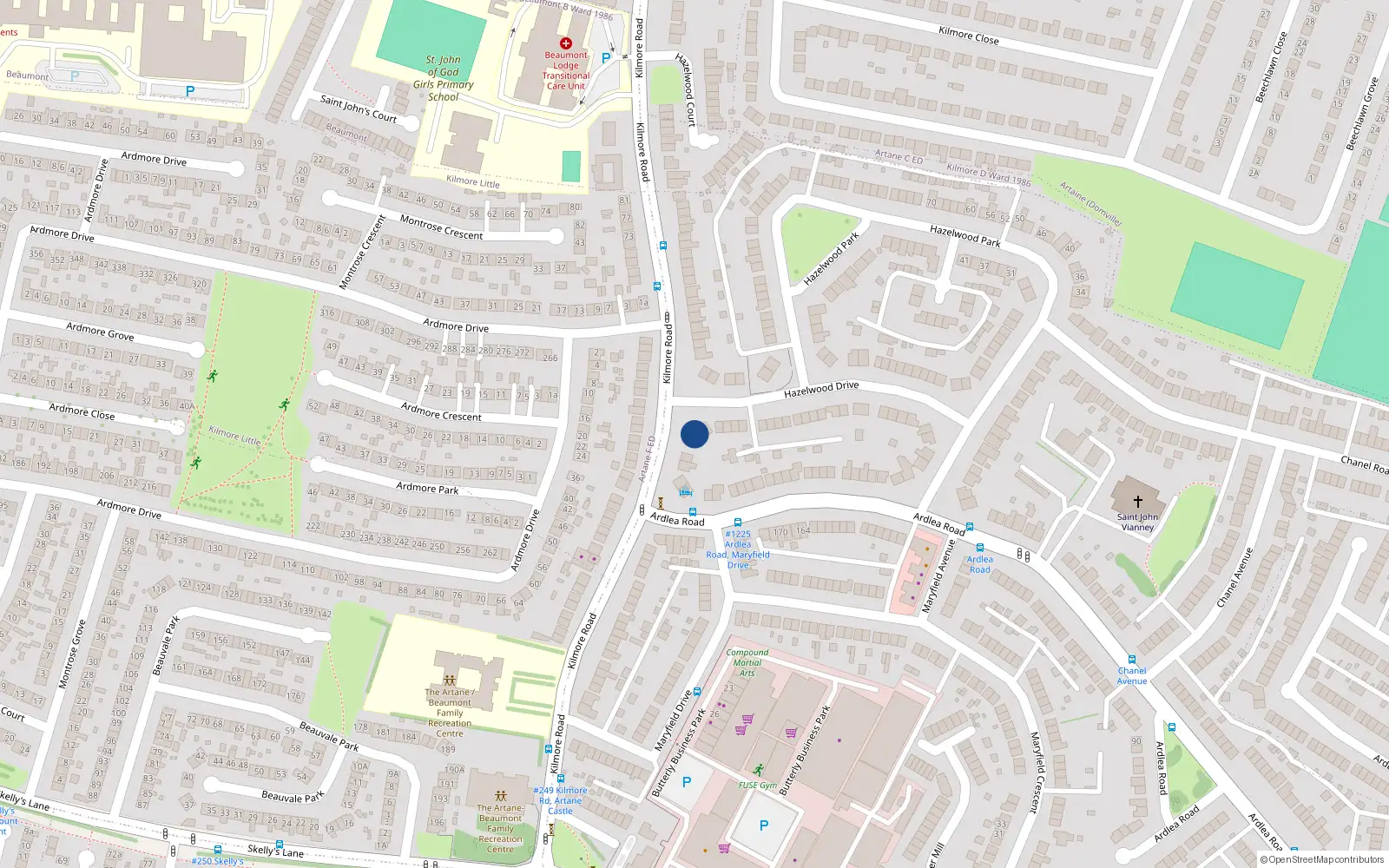 Overhead map showing the location of 100 Kilmore Road, Dublin 5