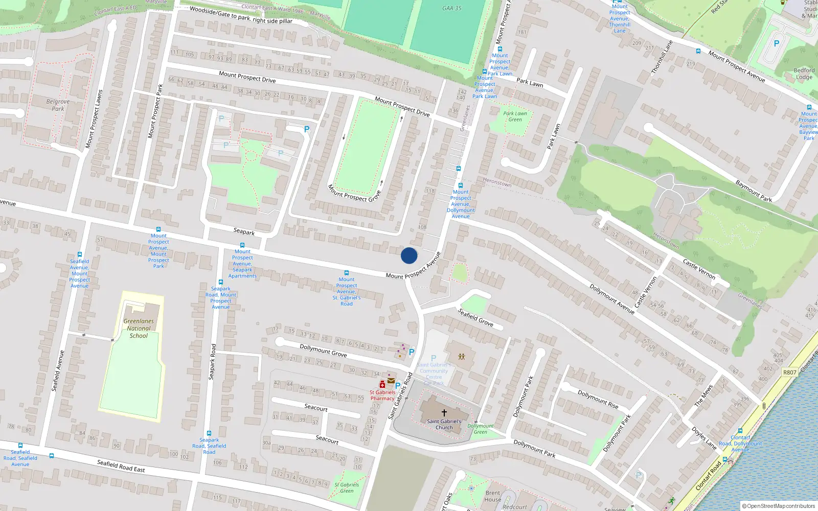 Overhead map showing the location of 100 Mount Prospect Avenue, Clontarf, Dublin 3