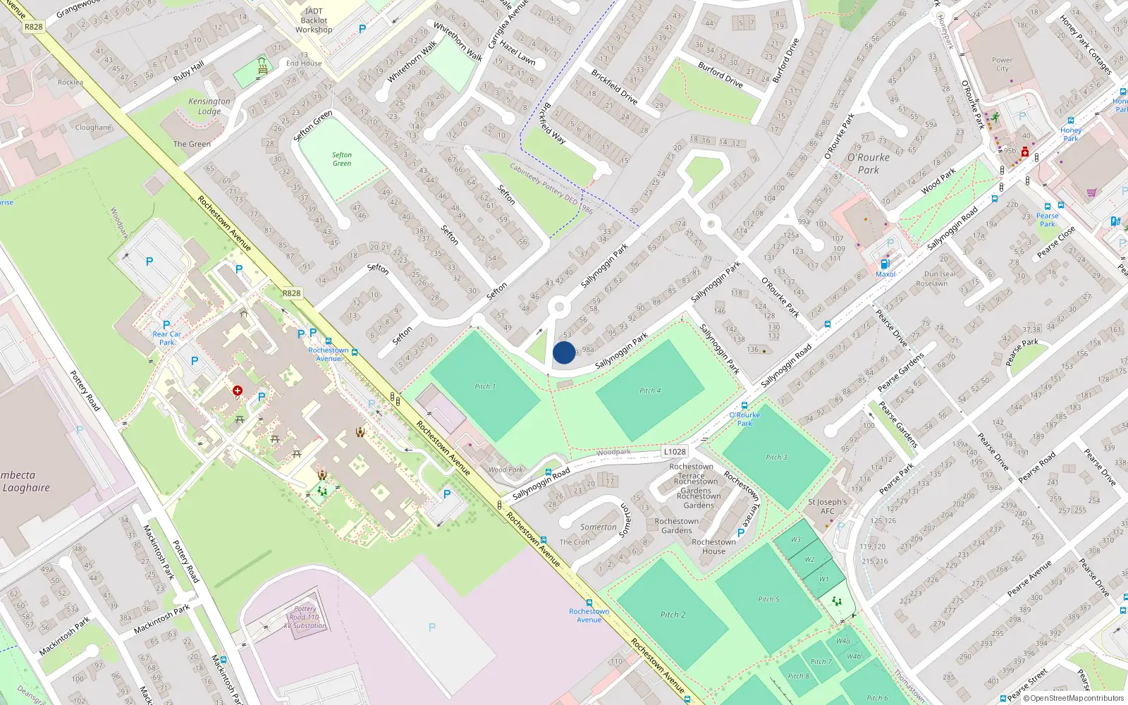 Overhead map showing the location of 100 Sallynoggin Park, Sallynoggin
