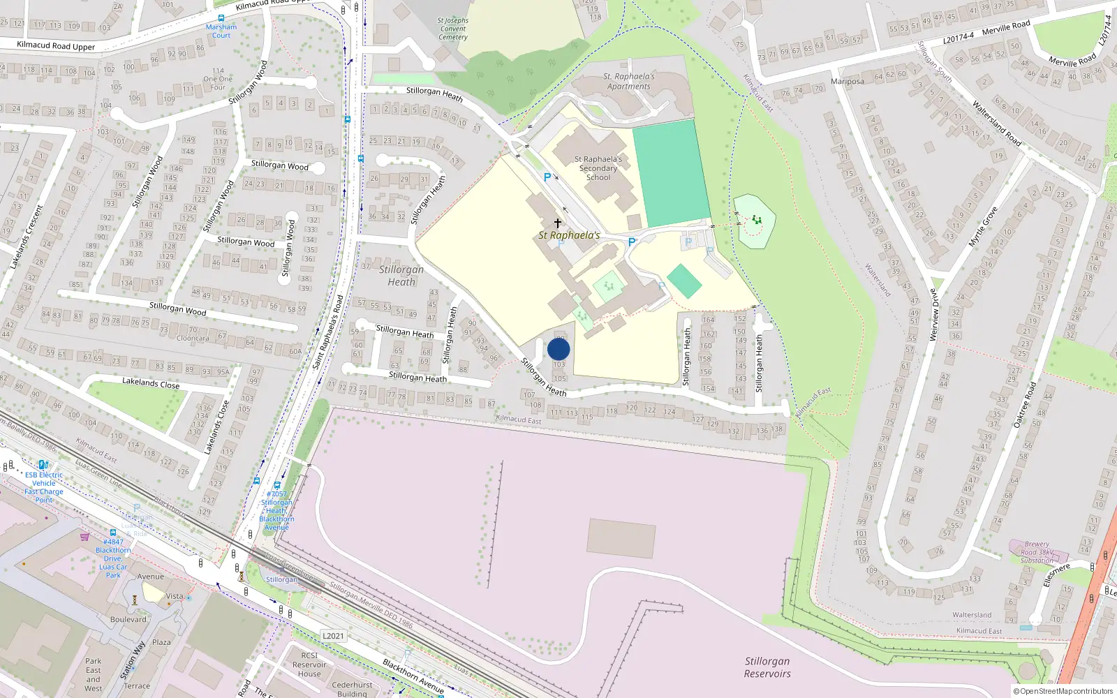 Overhead map showing the location of 100 Stillorgan Heath, Dublin