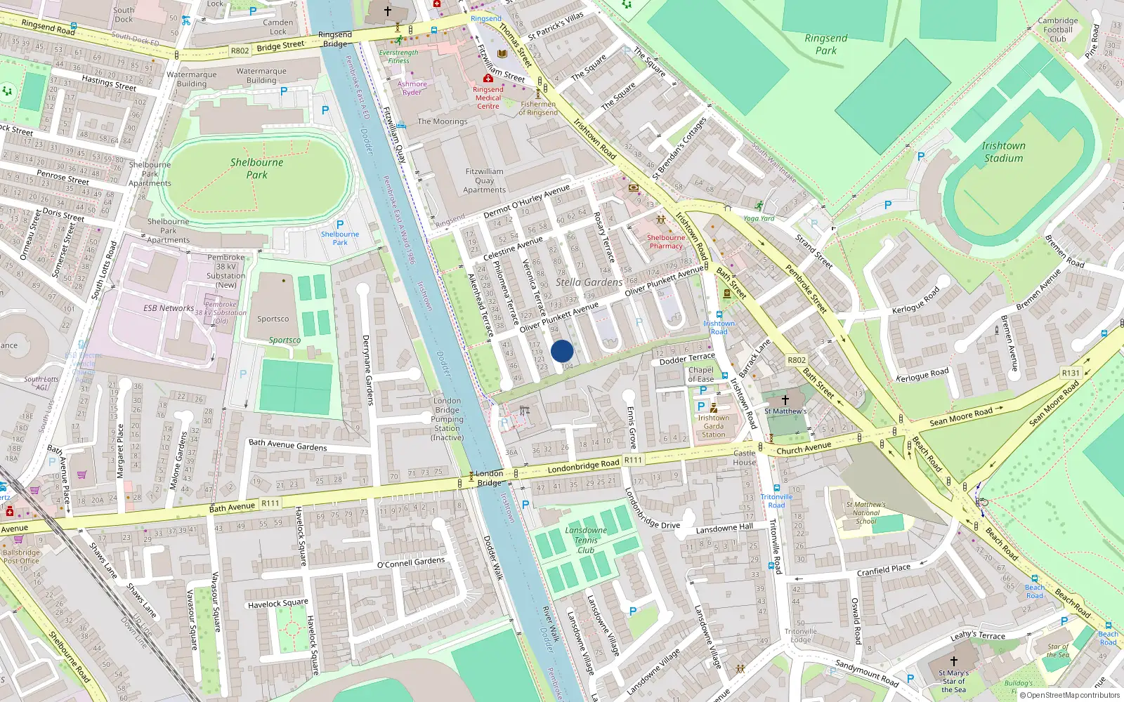 Overhead map showing the location of 100 Veronica Terrace, Irishtown