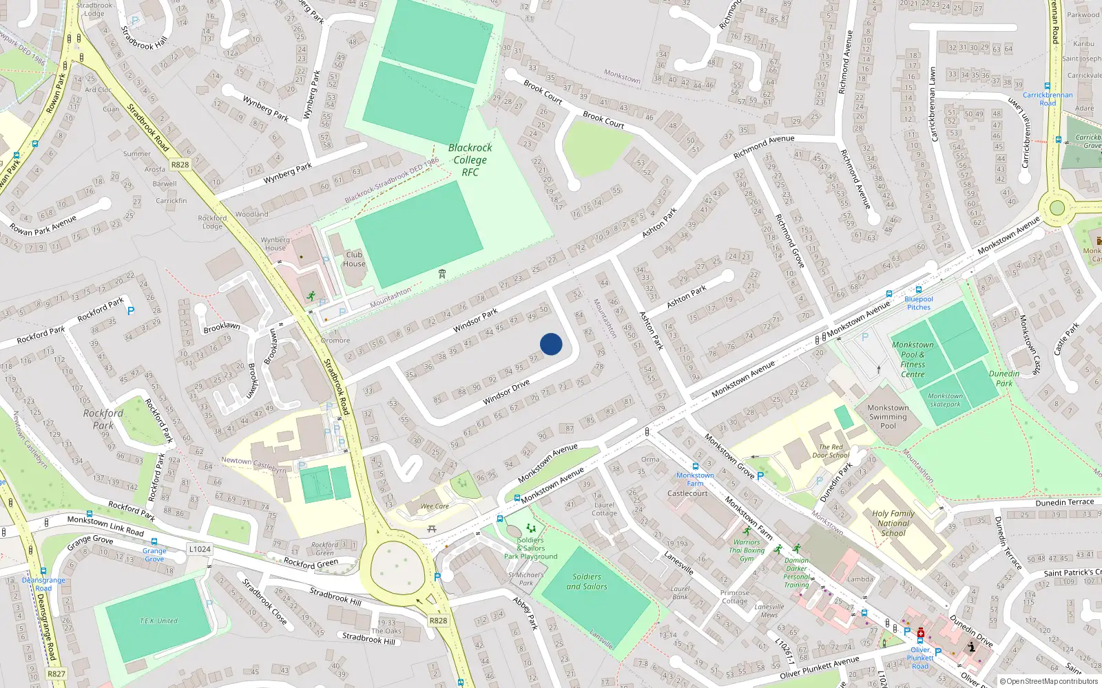 Overhead map showing the location of 100 Windsor Drive, Dublin