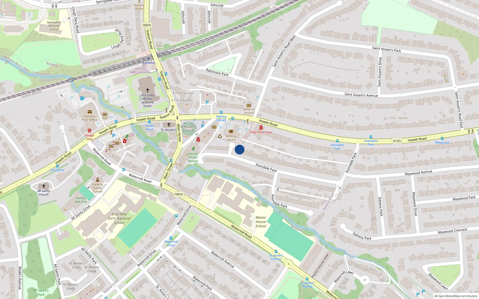 Overhead map showing the location of 100 Avondale Park, Dublin