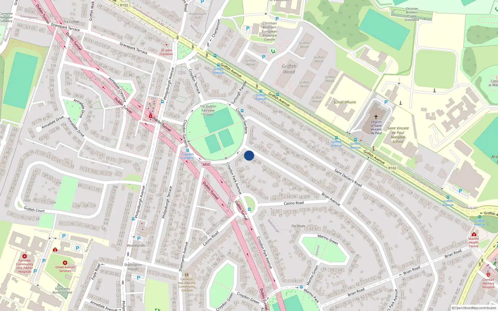 Overhead map showing the location of 100A Brian Avenue, Dublin 3
