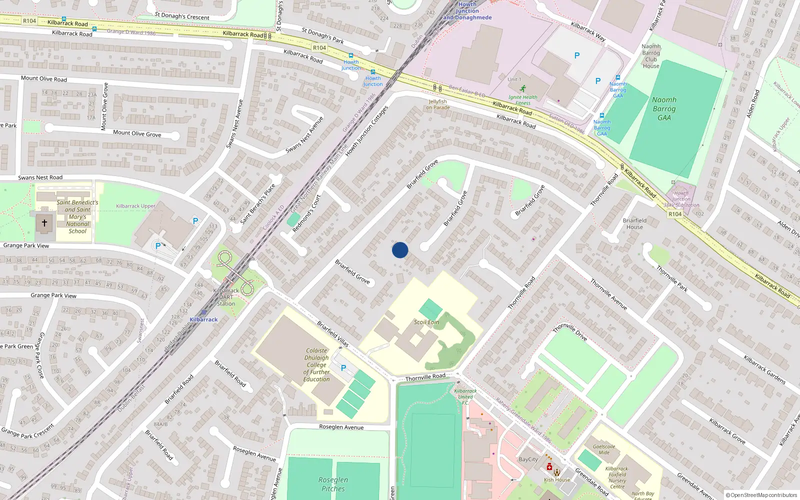 Overhead map showing the location of 100A Briarfield Grove, Killbarrack, Dublin 5