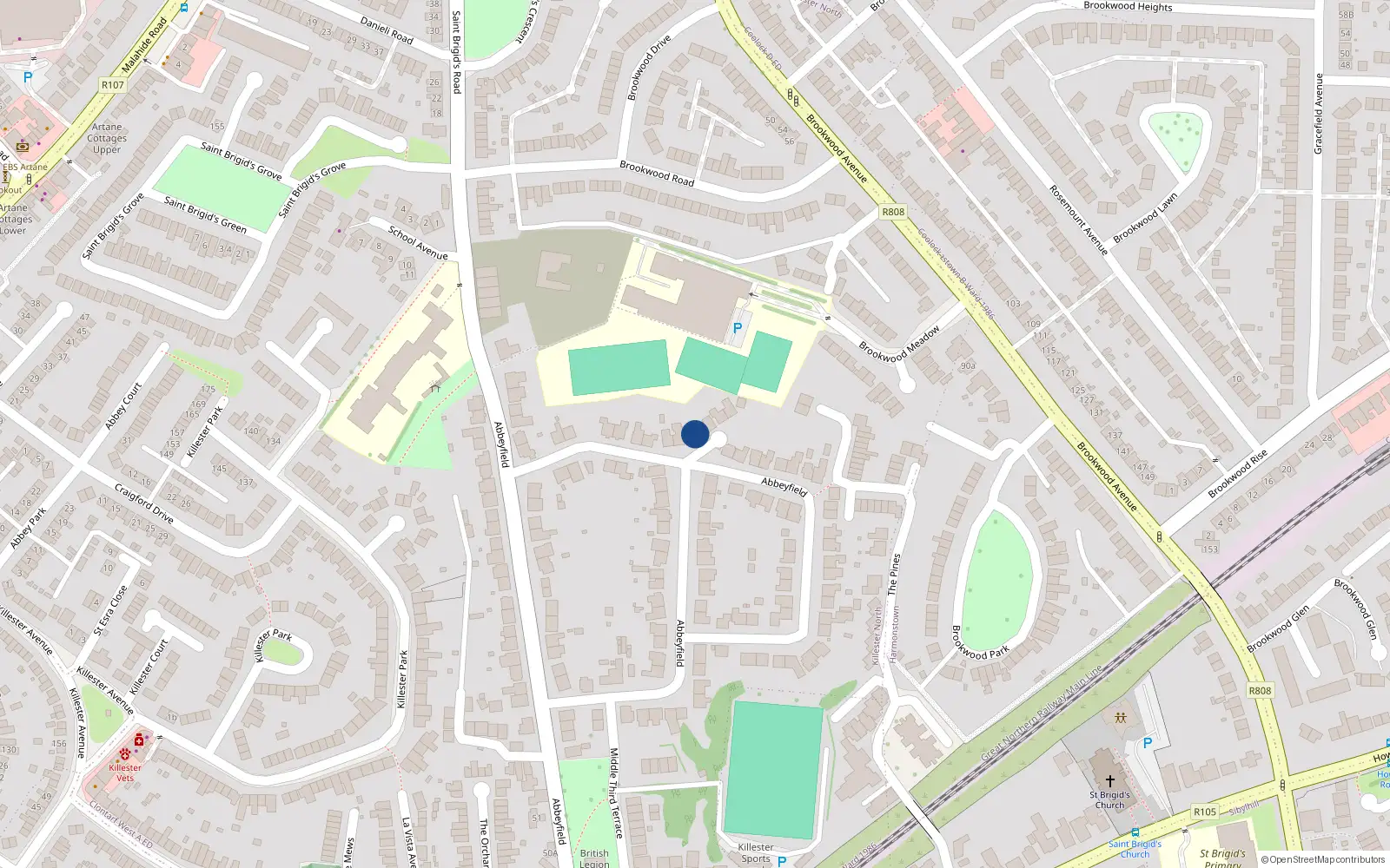 Overhead map showing the location of 101 Abbeyfield, Killester, Dublin 5