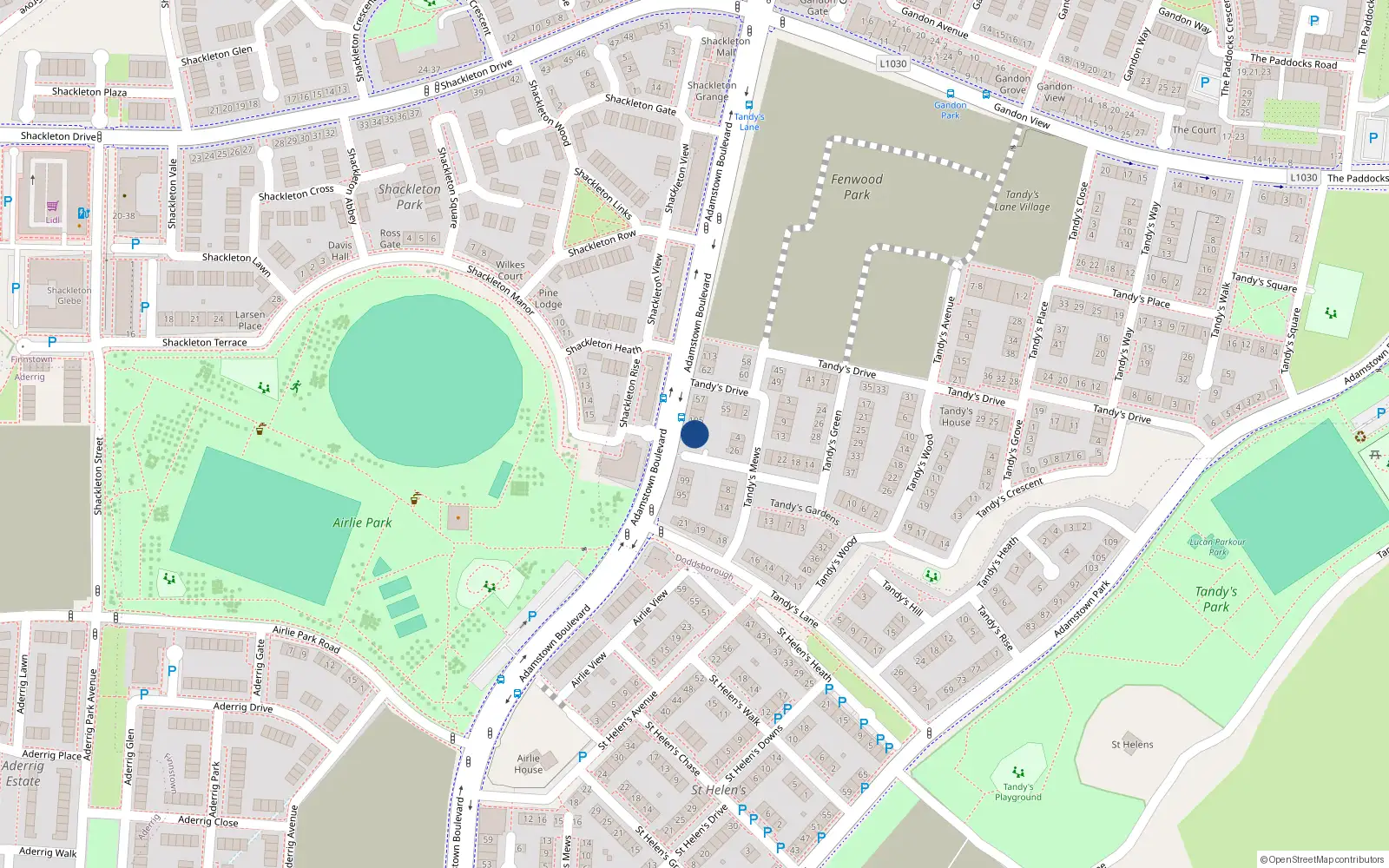 Overhead map showing the location of 101 Adamstown Boulevard, Lucan