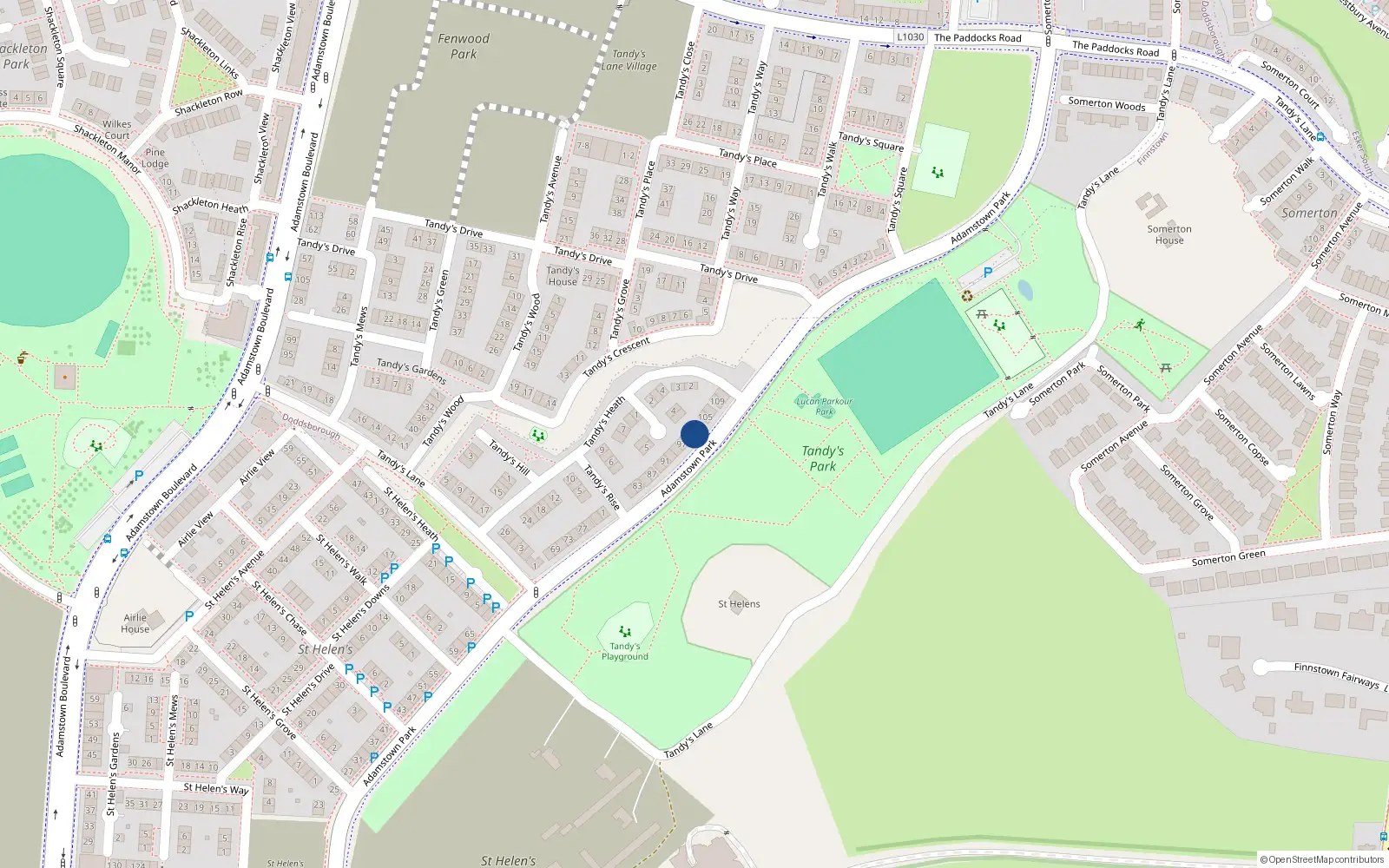 Overhead map showing the location of 101 Adamstown Park, Lucan