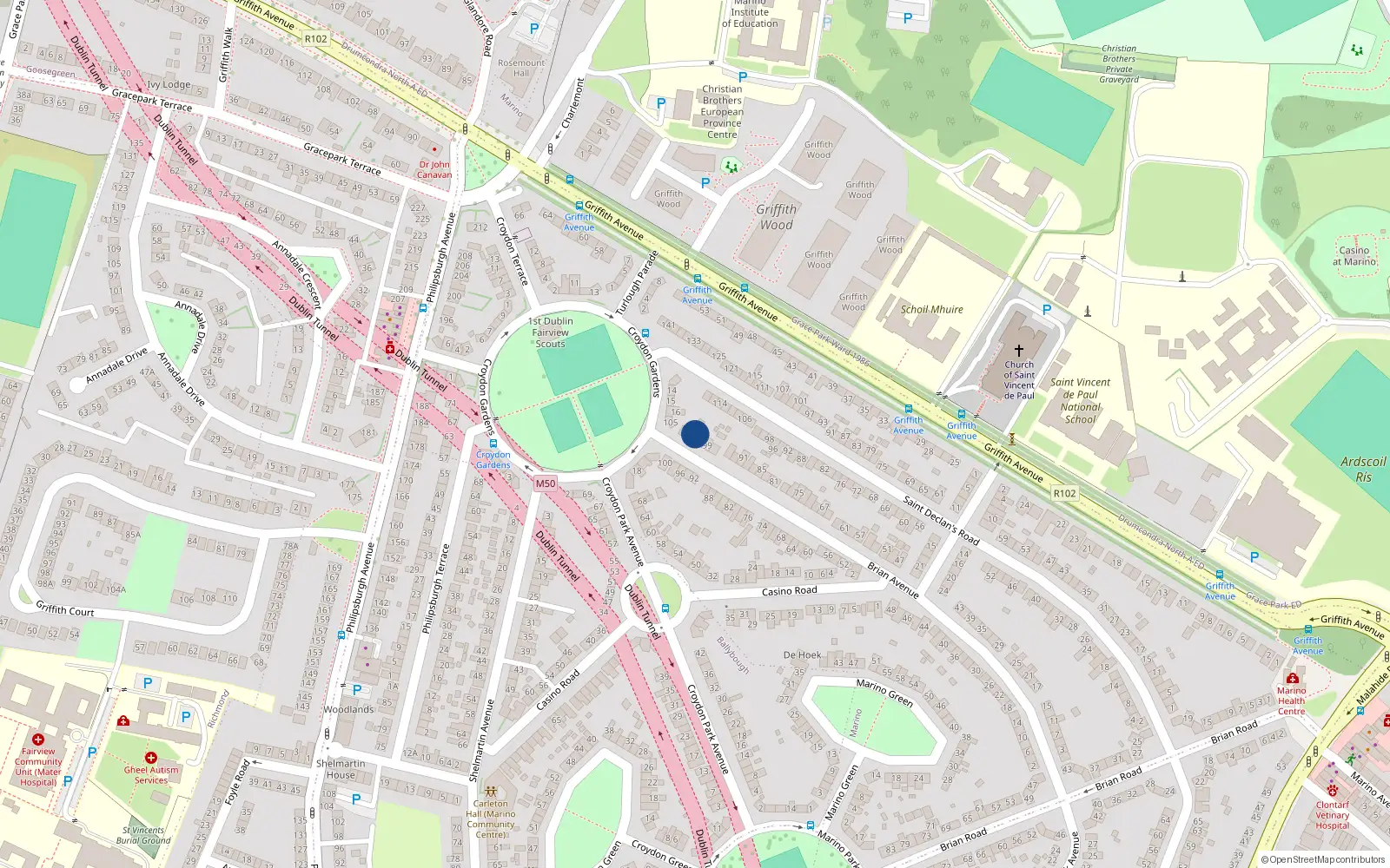 Overhead map showing the location of 101 Brian Avenue, Dublin 3