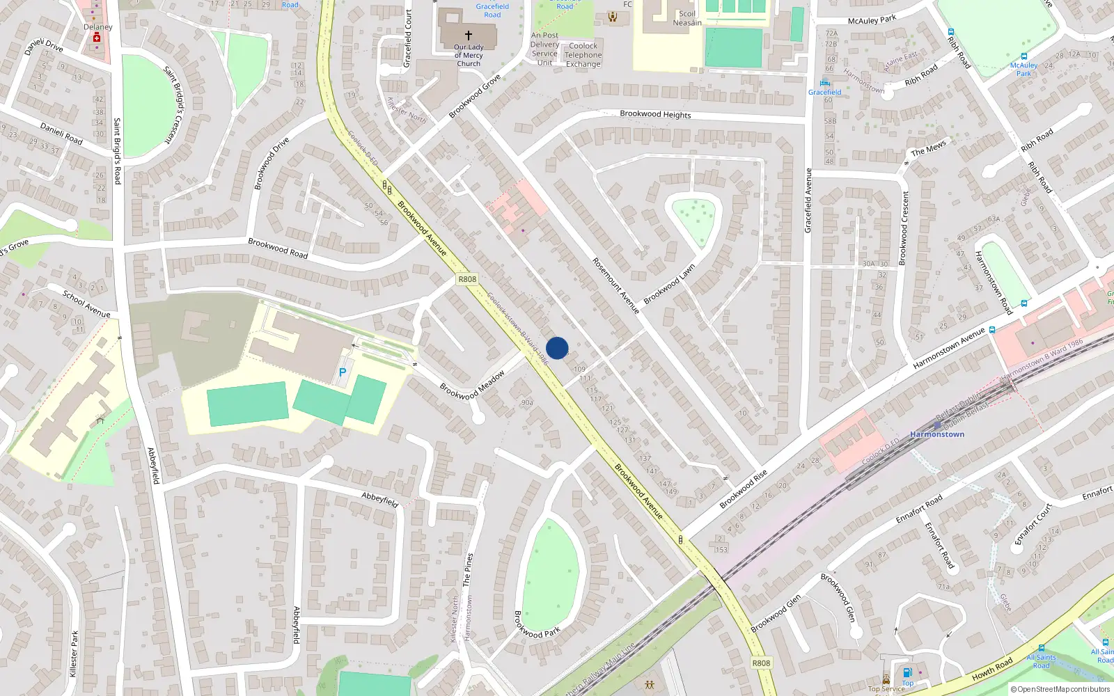 Overhead map showing the location of 101 Brookwood Avenue, Dublin 5