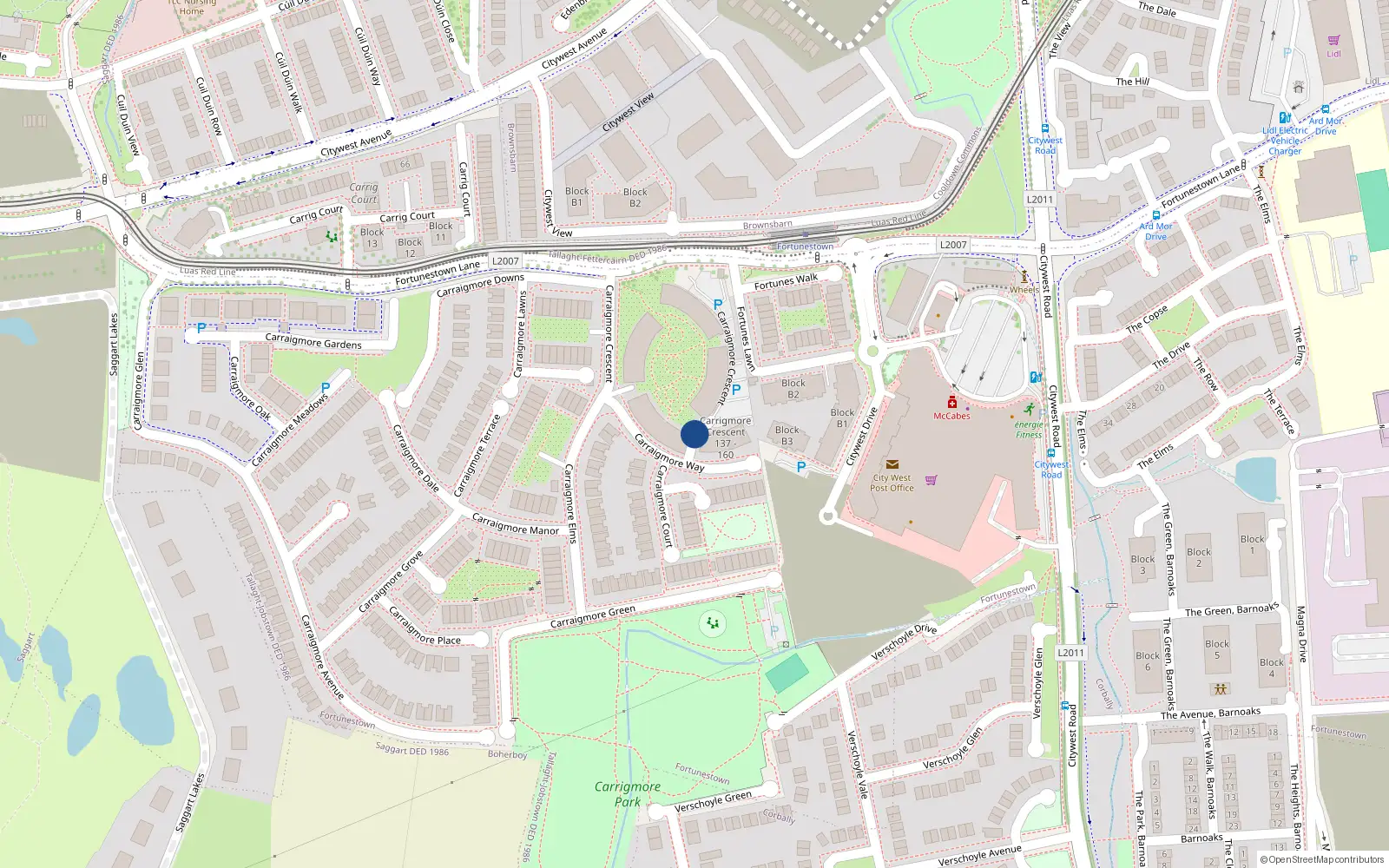 Overhead map showing the location of 101 Carrigmore Crescent, Saggart