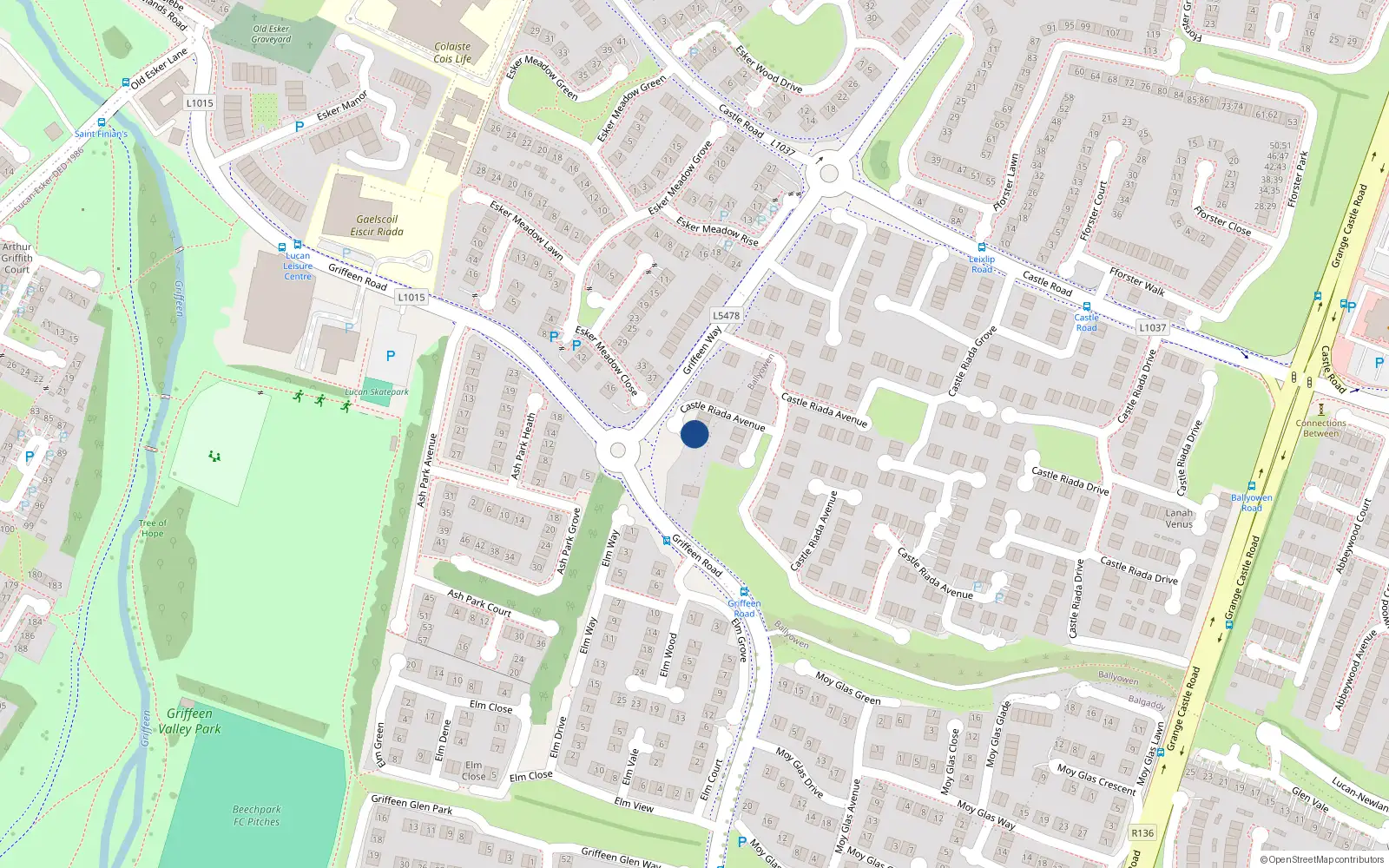 Overhead map showing the location of 101 Castle Riada Avenue, Lucan, Dublin