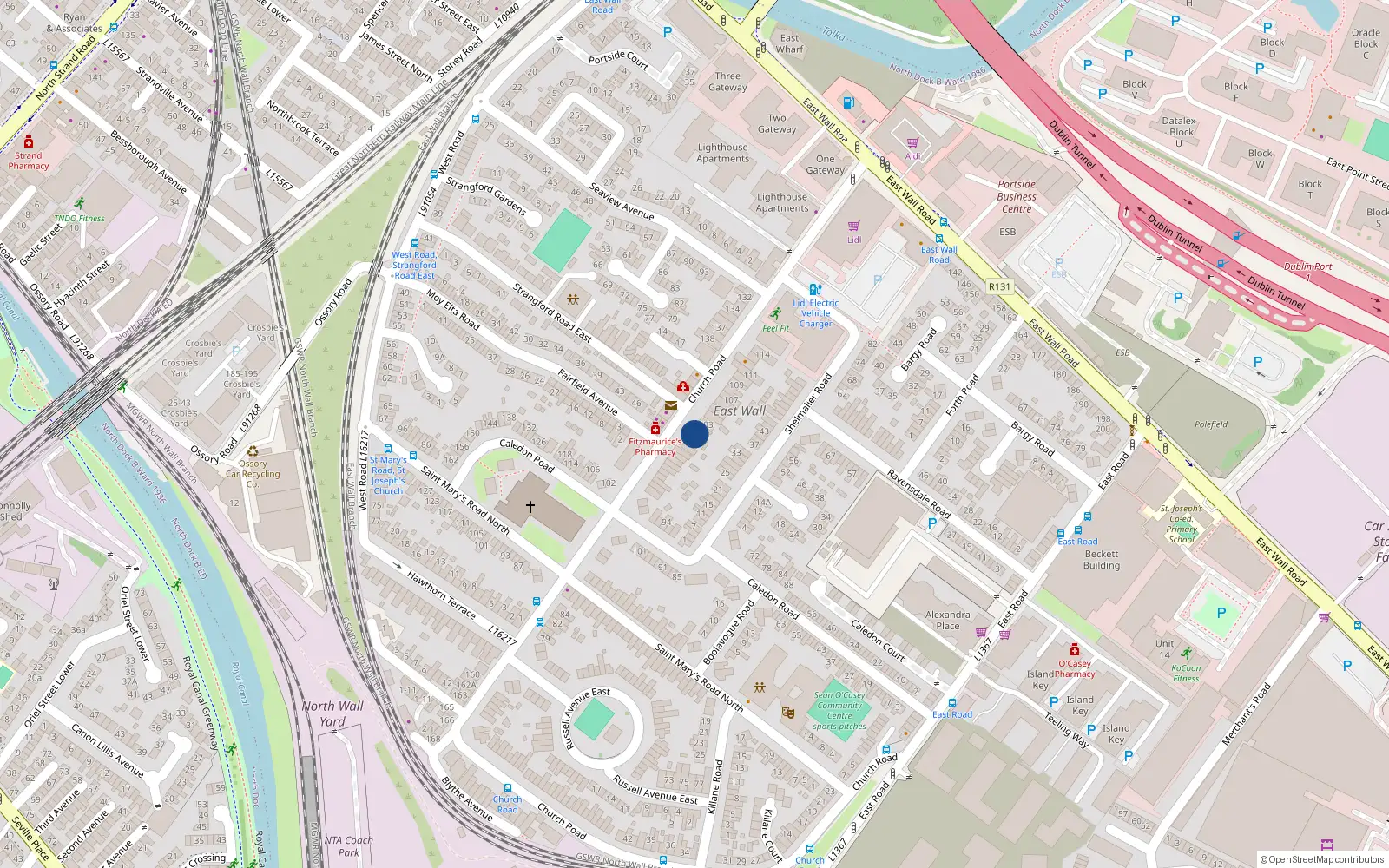 Overhead map showing the location of 101 Church Road, East Wall, Clontarf Dublin 3