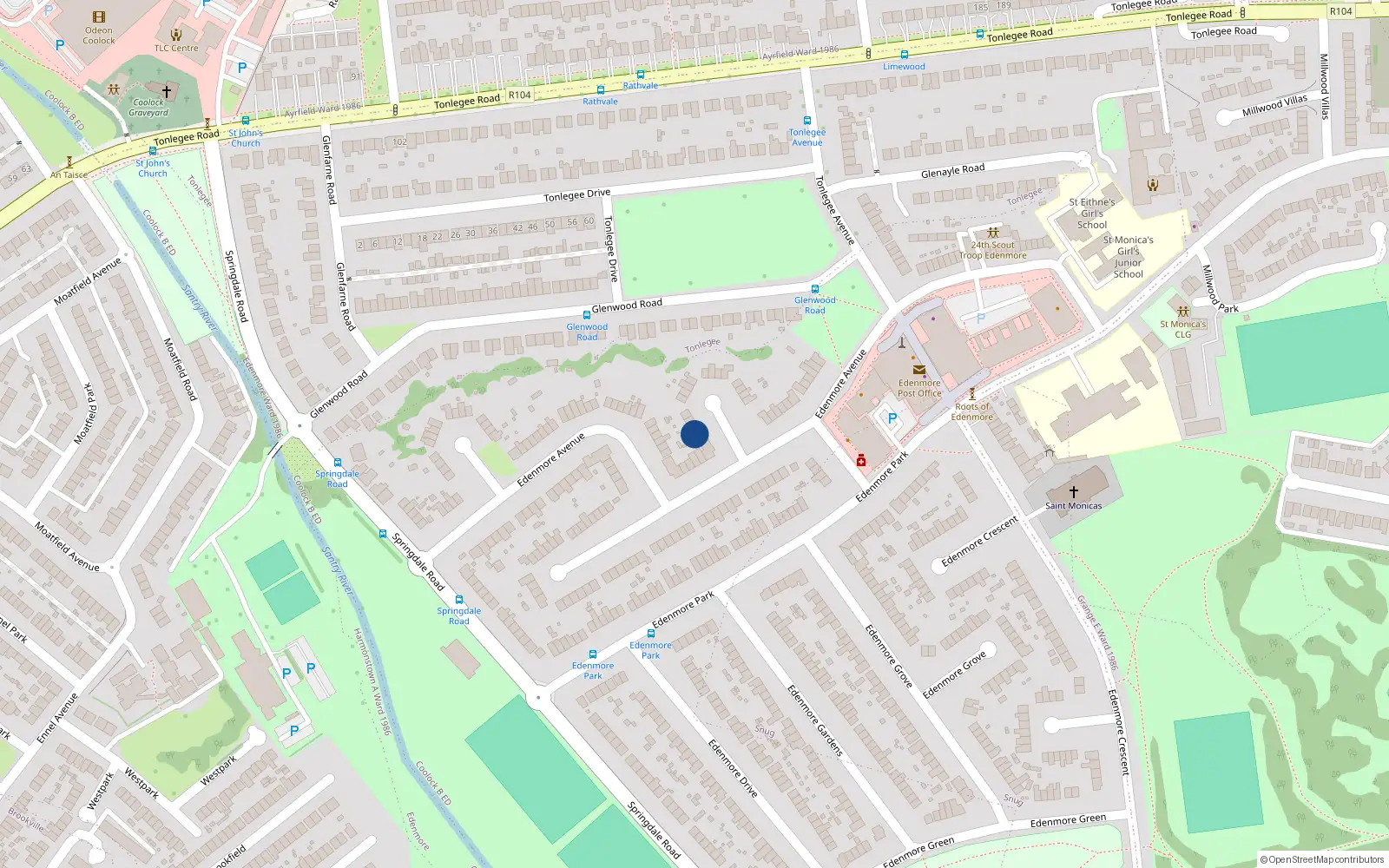Overhead map showing the location of 101 Edenmore Avenue, Raheny, Dublin 5