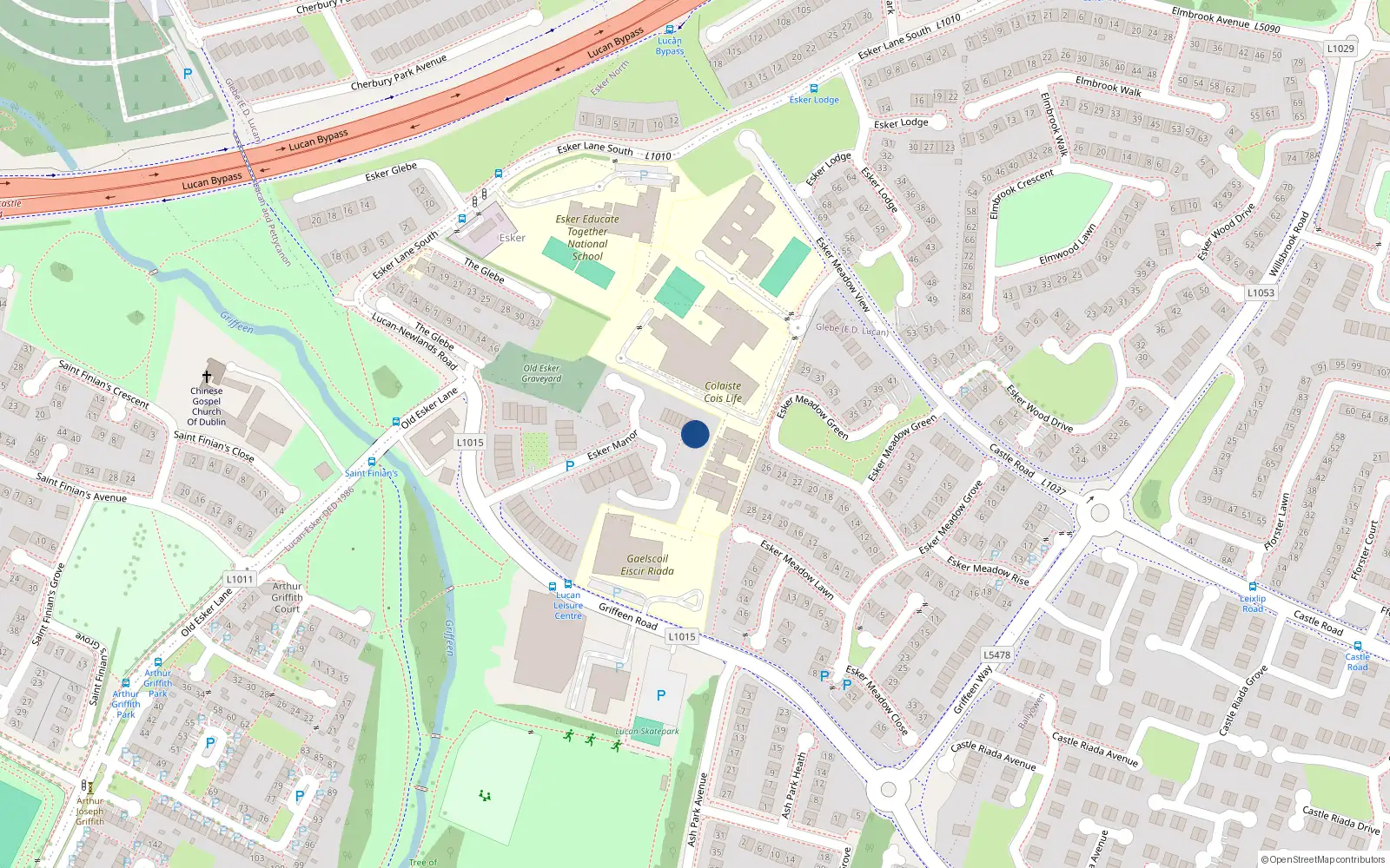 Overhead map showing the location of 101 Esker Manor, Lucan, Co. Dublin