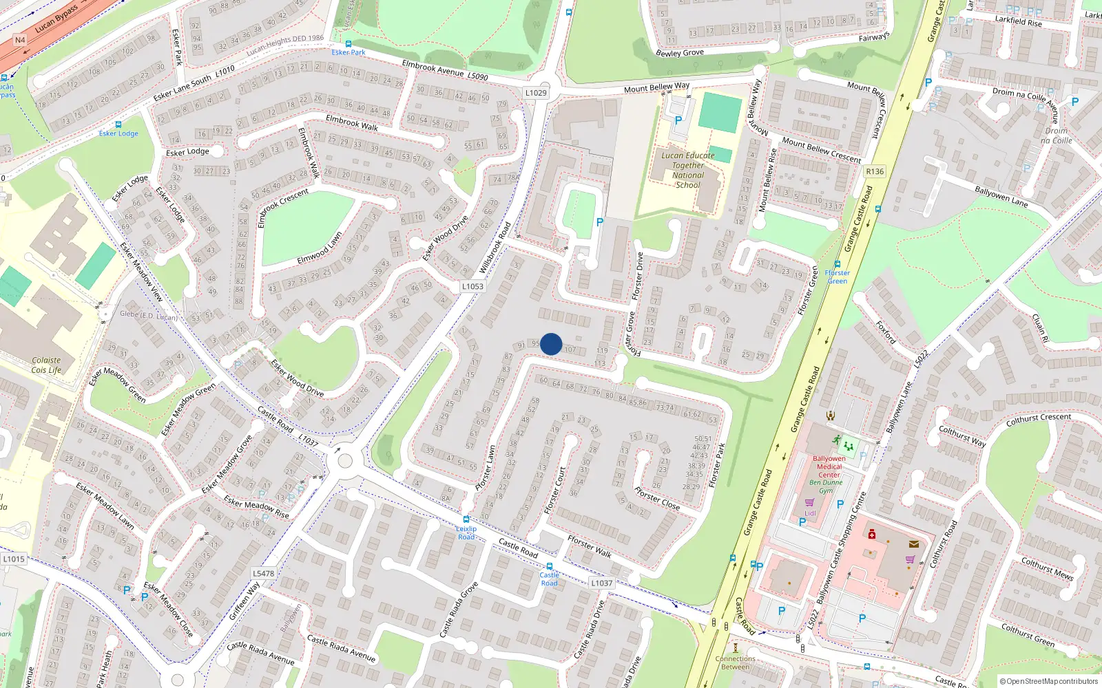 Overhead map showing the location of 101 Fforester Lawns, Ballydowd Manor, Lucan