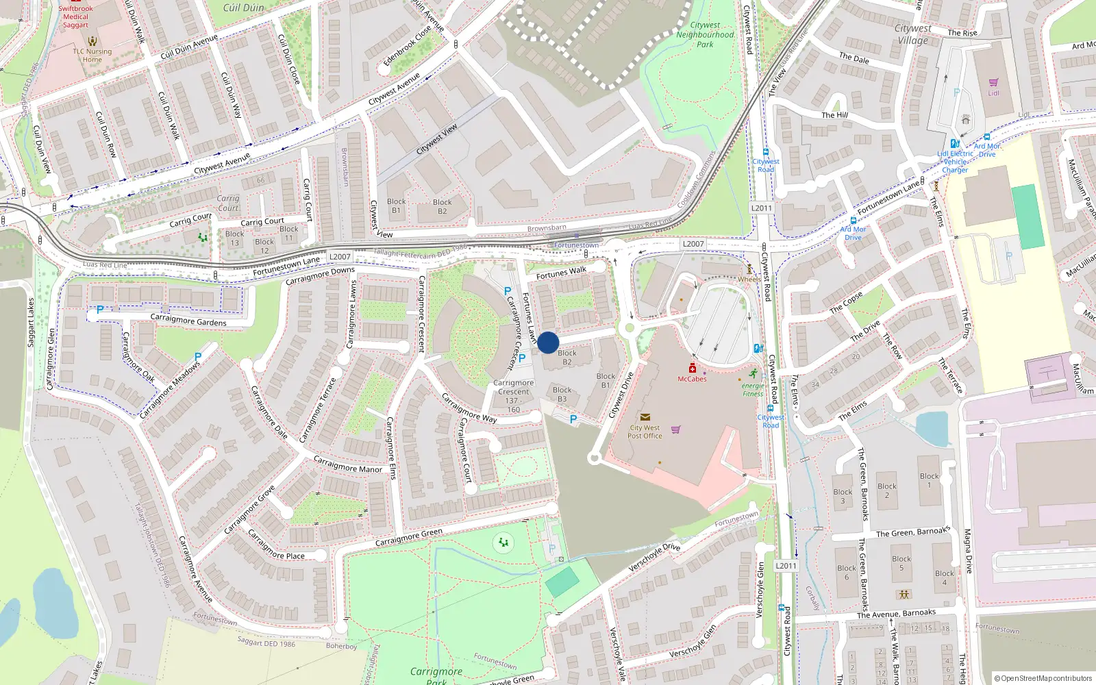 Overhead map showing the location of 101 Fortunes Lawn, Dublin