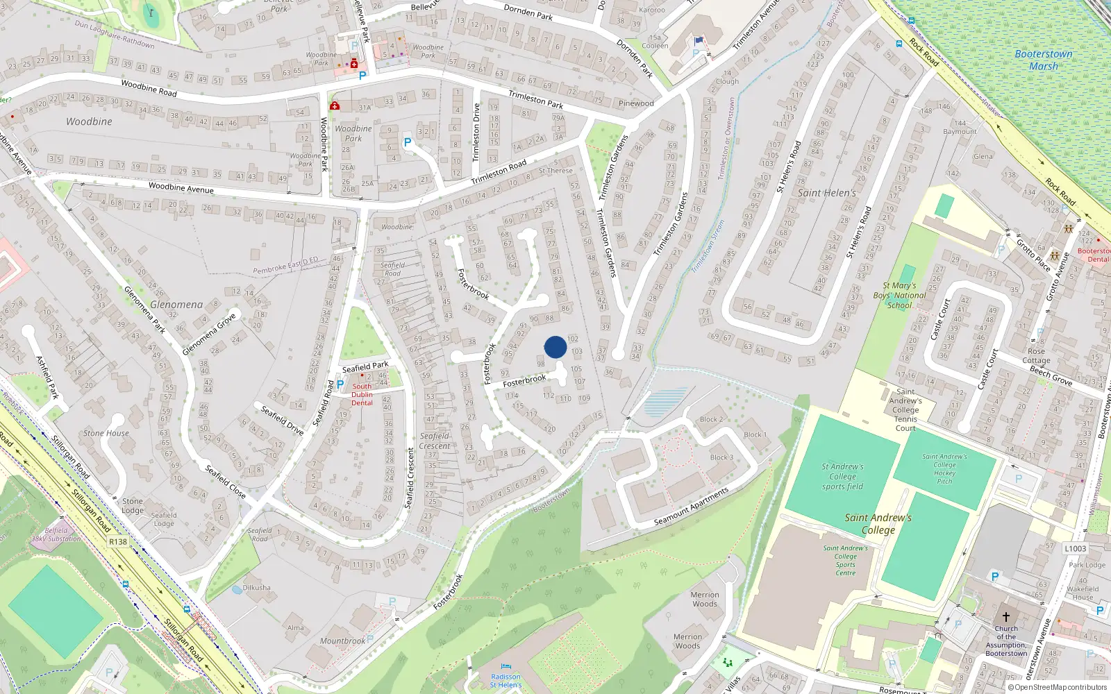 Overhead map showing the location of 101 Fosterbrook, Blackrock