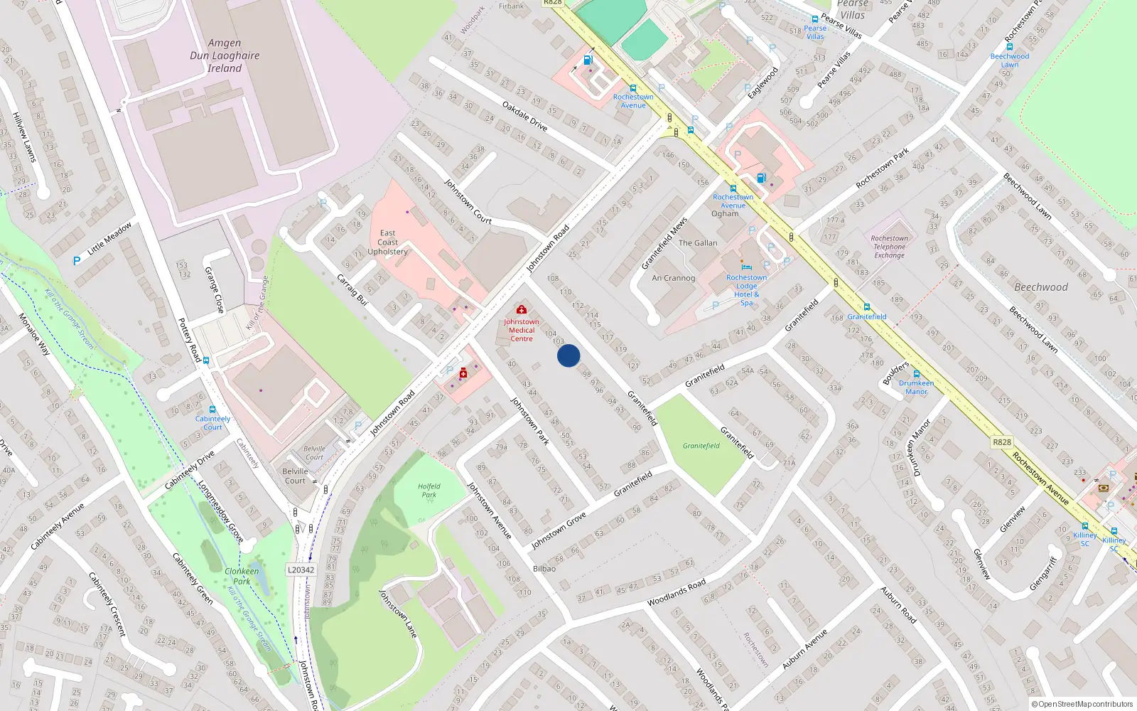 Overhead map showing the location of 101 Granitefield, Dun Laoghaire, Dublin