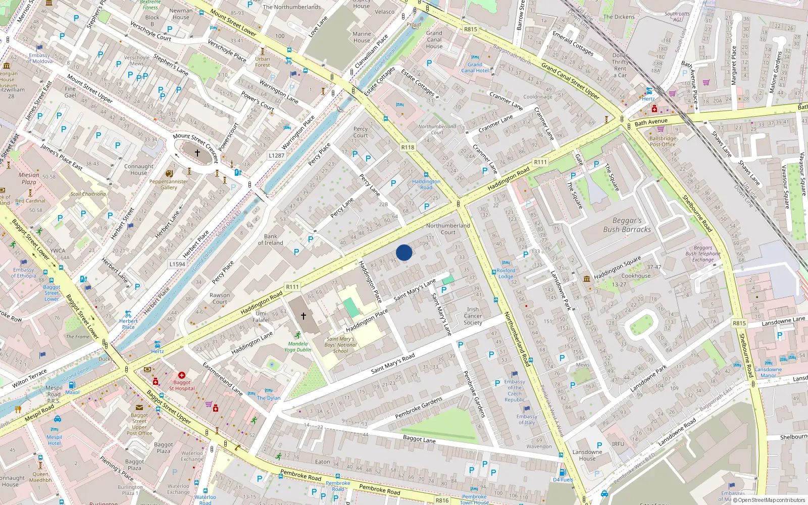 Overhead map showing the location of 101 Haddington Road, Dublin 4