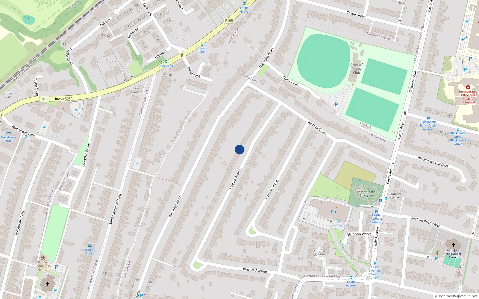 Overhead map showing the location of 101 Kincora Avenue, Dublin 3