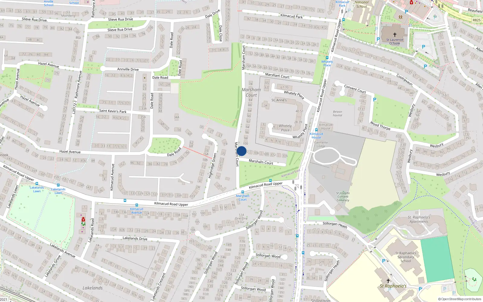 Overhead map showing the location of 101 Marsham Court, Blackrock