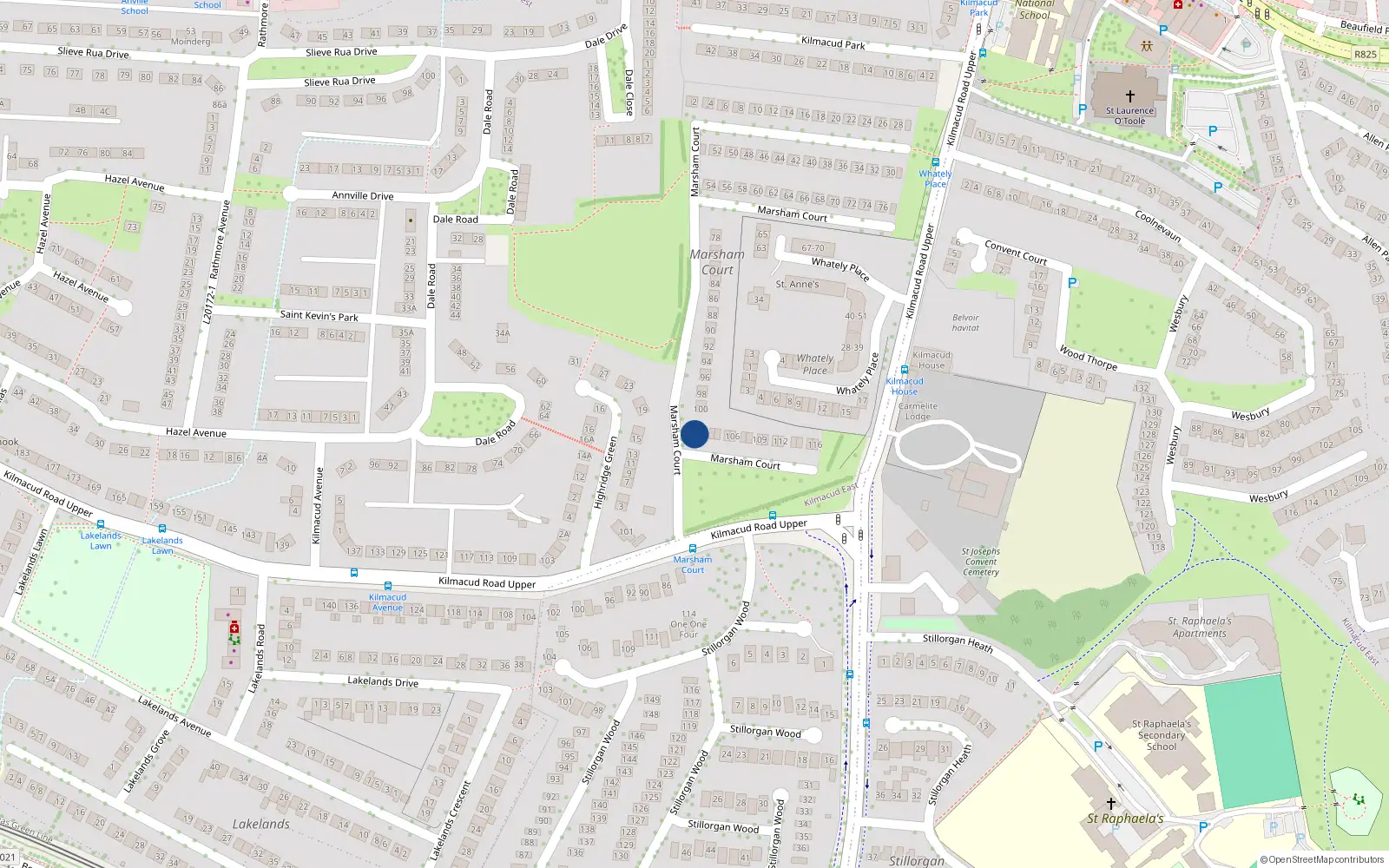 Overhead map showing the location of 101 Marsham Court, Upper Kilmacud Road, Stillorgan