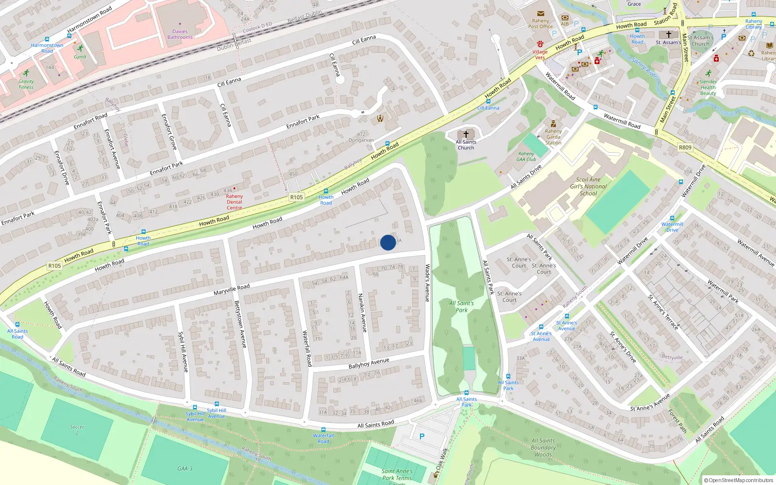 Overhead map showing the location of 101 Maryvile Road, St. Anne's, Raheny